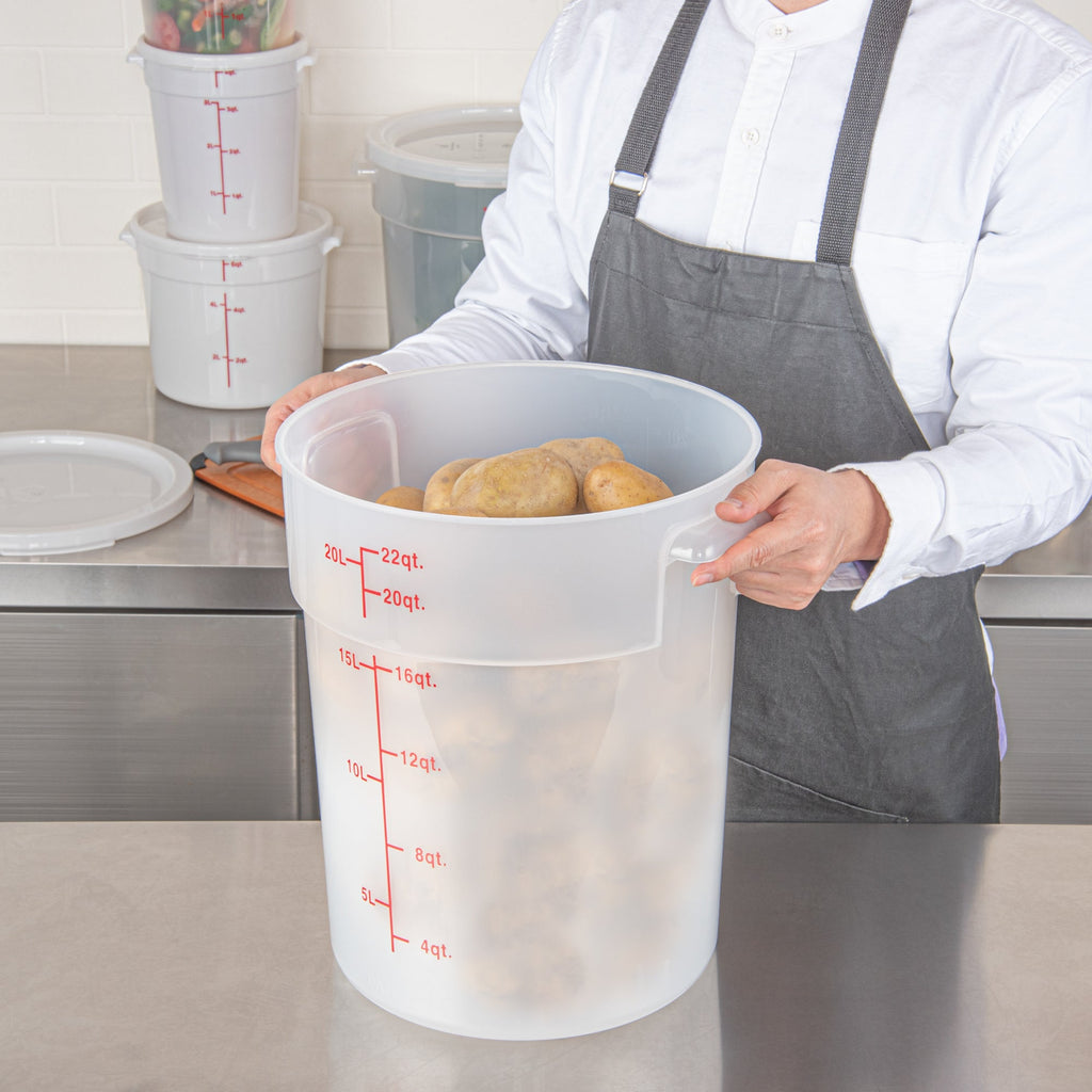 Met Lux 22 qt Round Translucent Plastic Food Storage Container - with Red Volume Markers - 12 1/4" x 12 1/4" x 15" - 1 count box