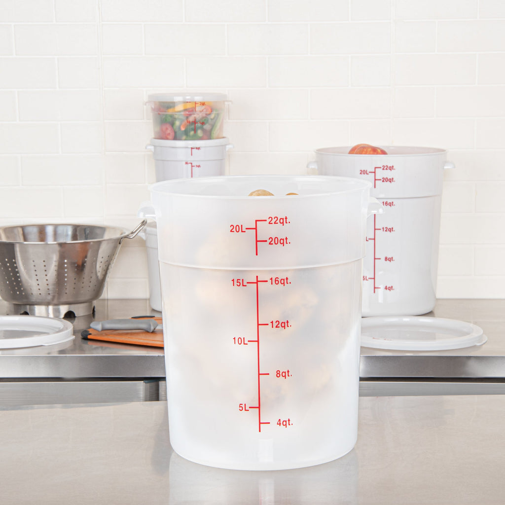 Met Lux 22 qt Round Translucent Plastic Food Storage Container - with Red Volume Markers - 12 1/4" x 12 1/4" x 15" - 1 count box