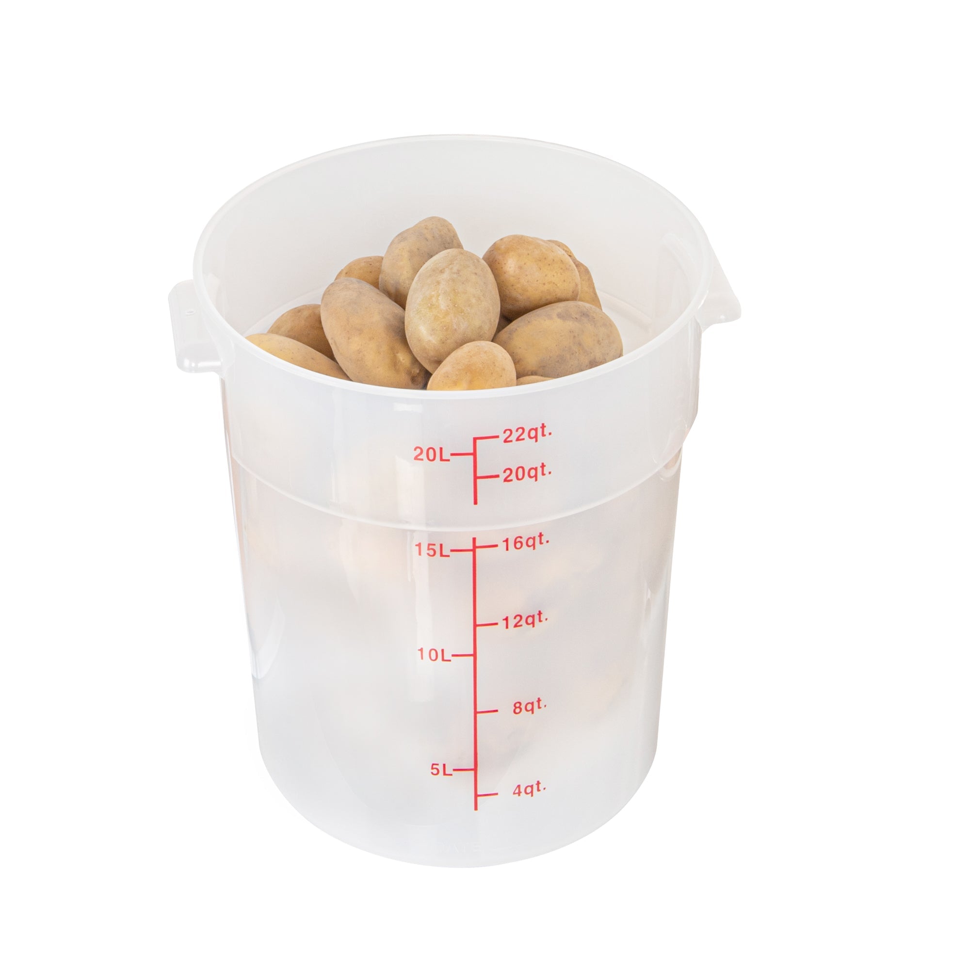 Met Lux 22 qt Round Translucent Plastic Food Storage Container - with Red Volume Markers - 12 1/4" x 12 1/4" x 15" - 10 count box