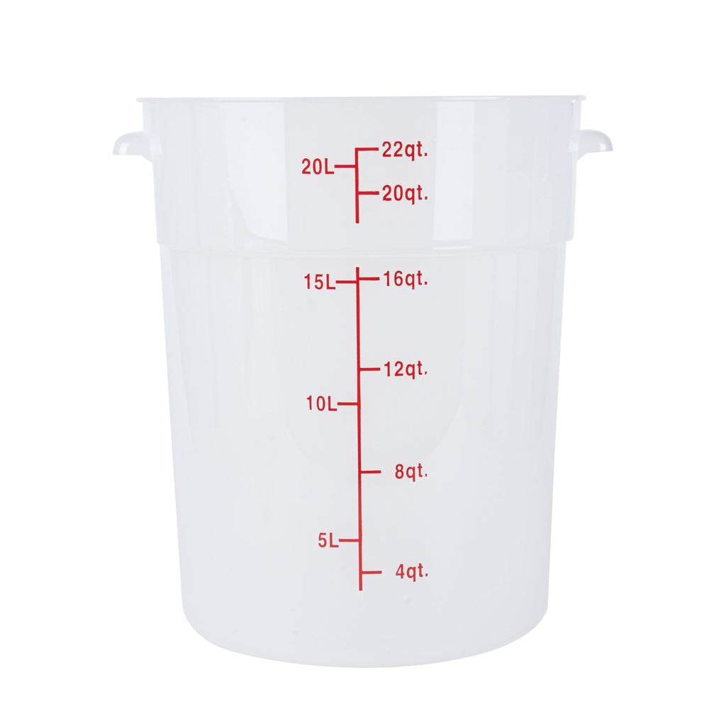 Met Lux 22 qt Round Translucent Plastic Food Storage Container - with Red Volume Markers - 12 1/4" x 12 1/4" x 15" - 10 count box