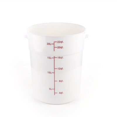 Met Lux 22 qt Round White Plastic Food Storage Container - with Red Volume Markers - 12 1/4" x 12 1/4" x 15" - 1 count box