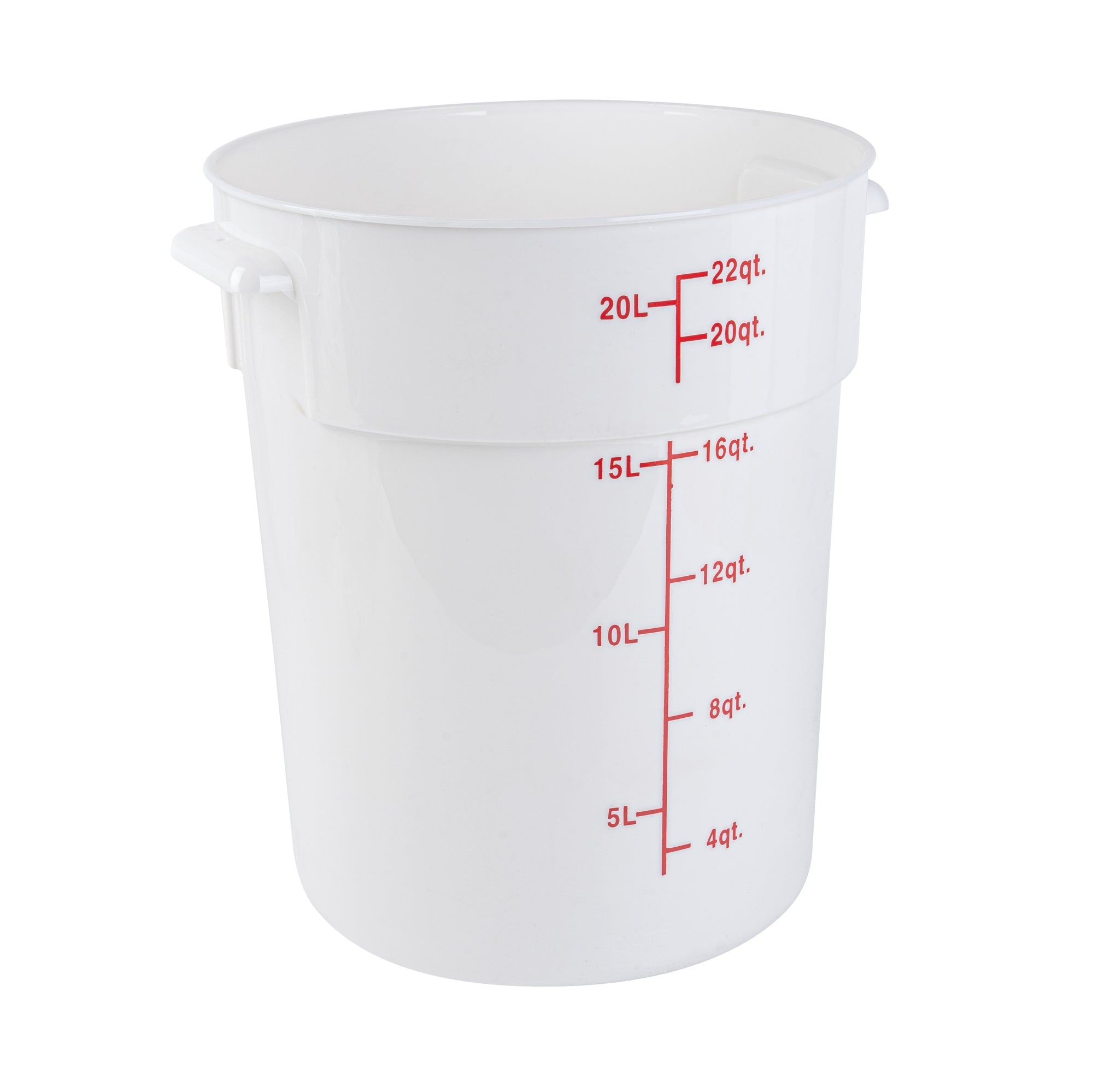 Met Lux 22 qt Round White Plastic Food Storage Container - with Red Volume Markers - 12 1/4" x 12 1/4" x 15" - 10 count box