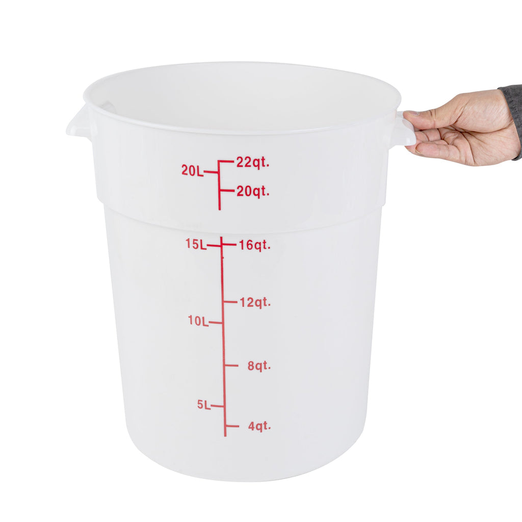 Met Lux 22 qt Round White Plastic Food Storage Container - with Red Volume Markers - 12 1/4" x 12 1/4" x 15" - 10 count box