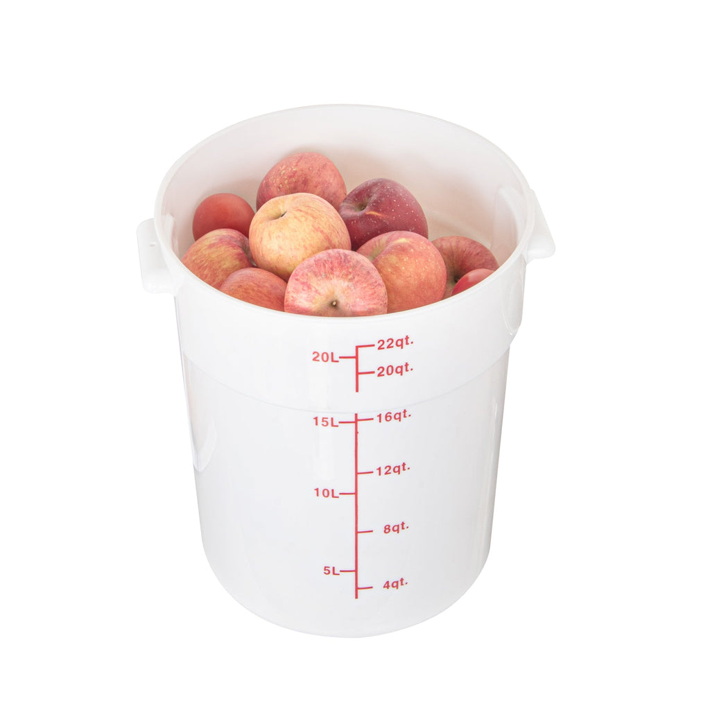 Met Lux 22 qt Round White Plastic Food Storage Container - with Red Volume Markers - 12 1/4" x 12 1/4" x 15" - 10 count box