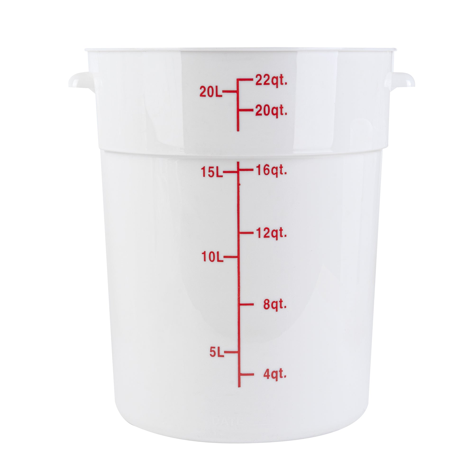 Met Lux 22 qt Round White Plastic Food Storage Container - with Red Volume Markers - 12 1/4" x 12 1/4" x 15" - 10 count box