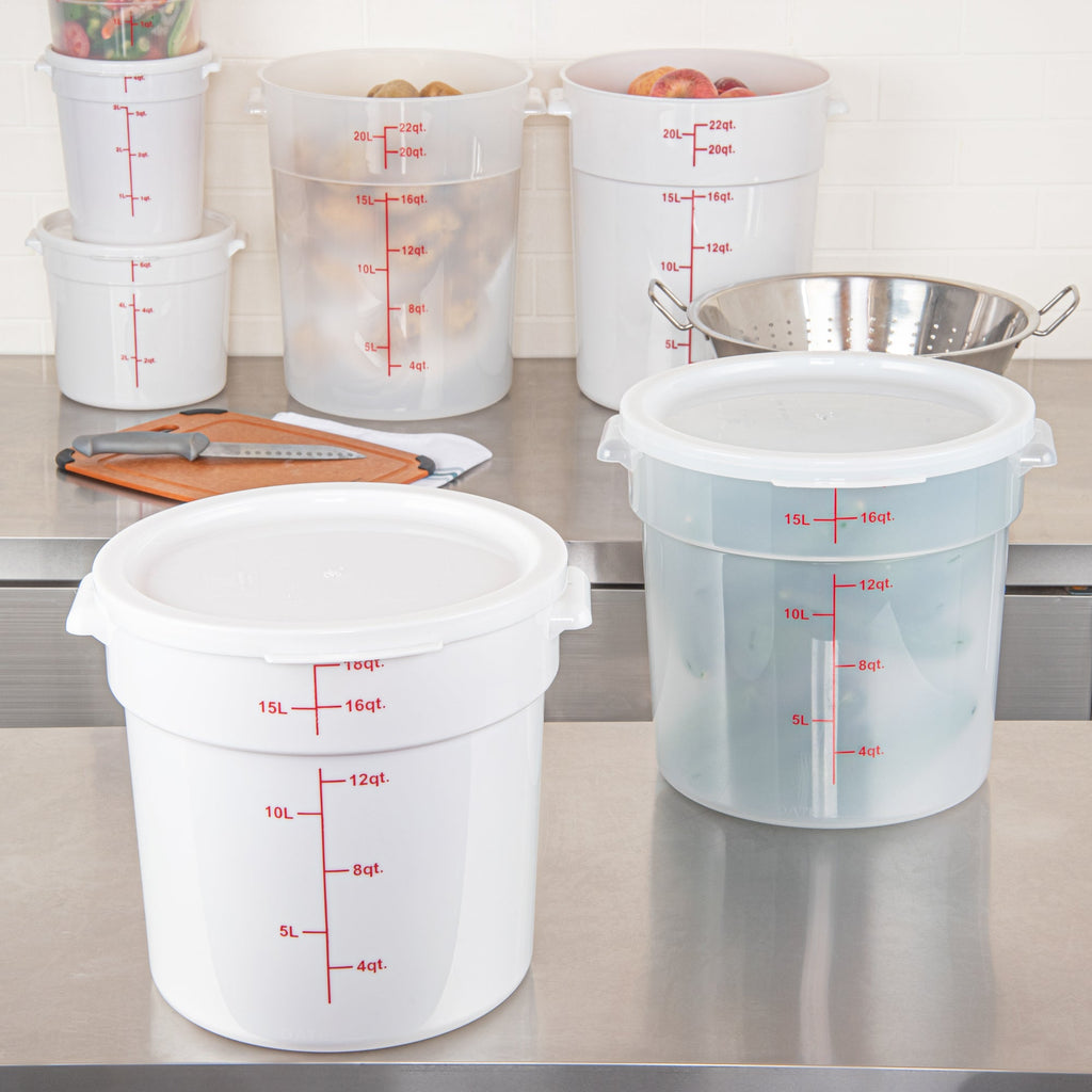 Met Lux Round White Plastic Food Storage Container Lid - Fits 12, 18 and 22 qt - 10 count box