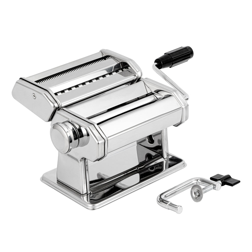 Met Lux Stainless Steel Manual Pasta Machine - 9 Adjustable Thickness Settings, with 2 Cutting Attachments - 1 count box
