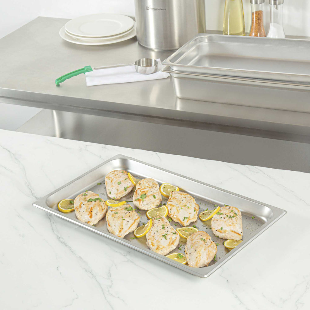 Kitchen Tek Stainless Steel Full Size Steam Table Pan - 1 1/4 Inch Deep, Anti Jam, 24 Gauge - 1 count box