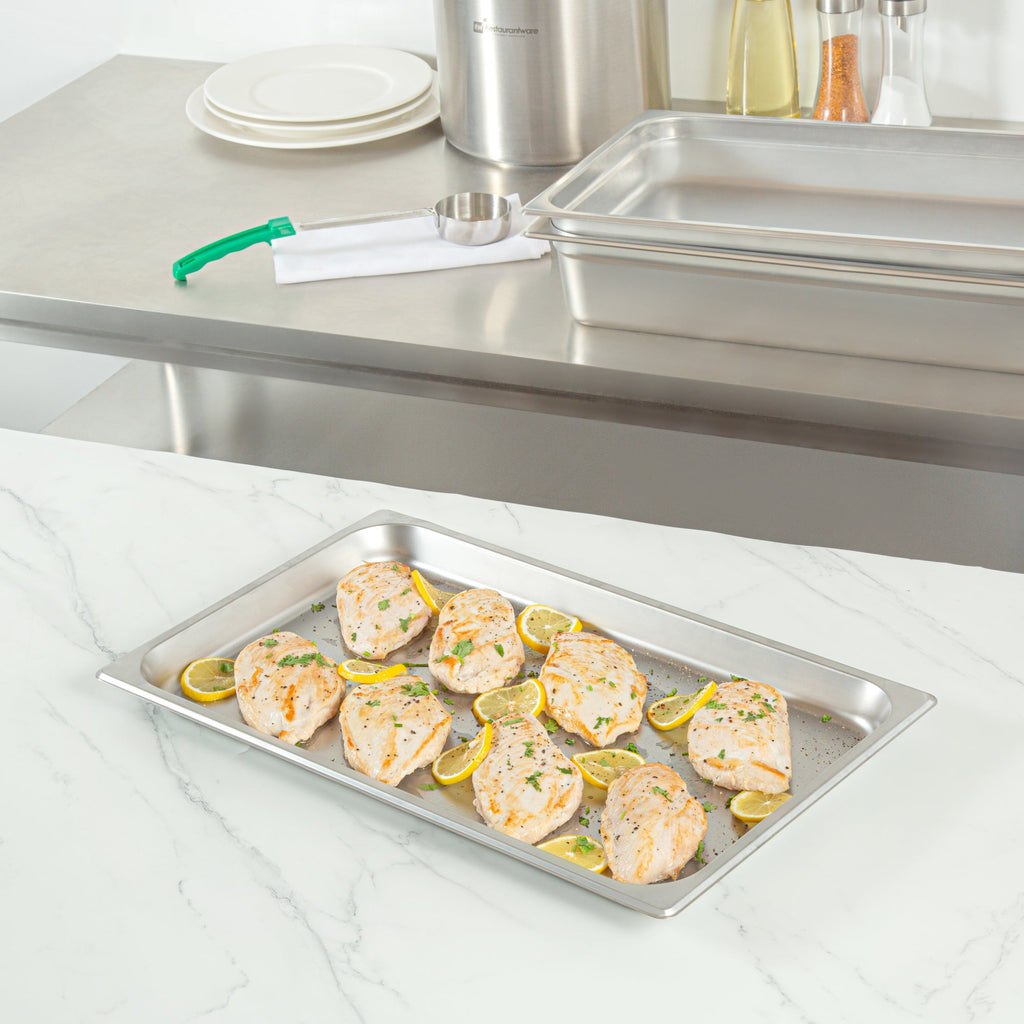 Kitchen Tek Stainless Steel Full Size Steam Table Pan - 1 1/4 Inch Deep, Anti Jam, 24 Gauge - 12 count box