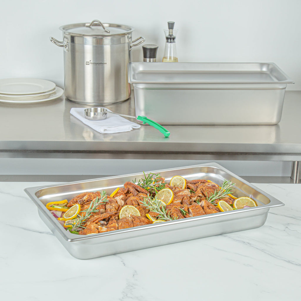 Kitchen Tek Stainless Steel Full Size Steam Table Pan - 2 1/2 Inch Deep, Anti Jam, 24 Gauge - 6 count box