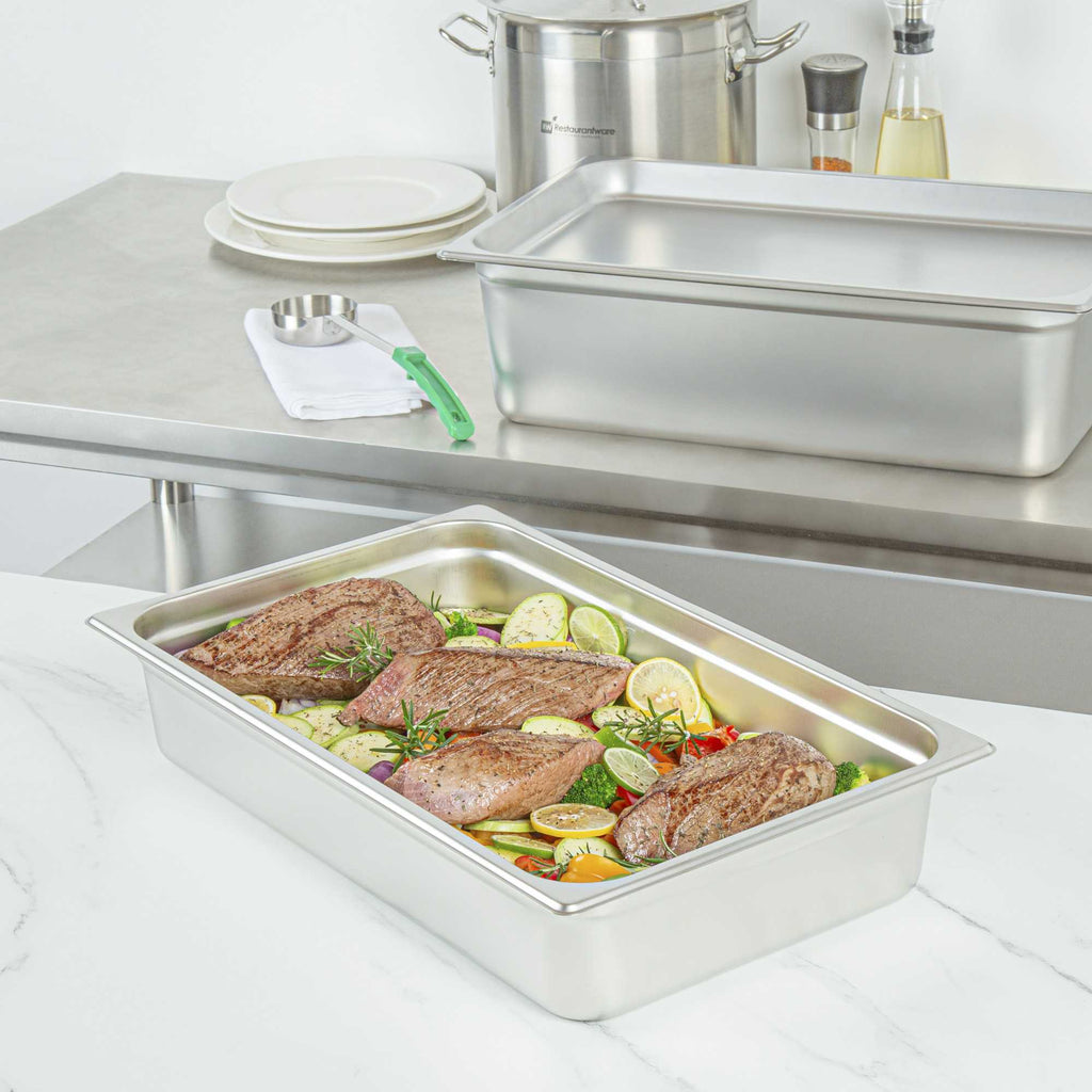Kitchen Tek Stainless Steel Full Size Steam Table Pan - 4 Inch Deep, Anti Jam, 24 Gauge - 1 count box
