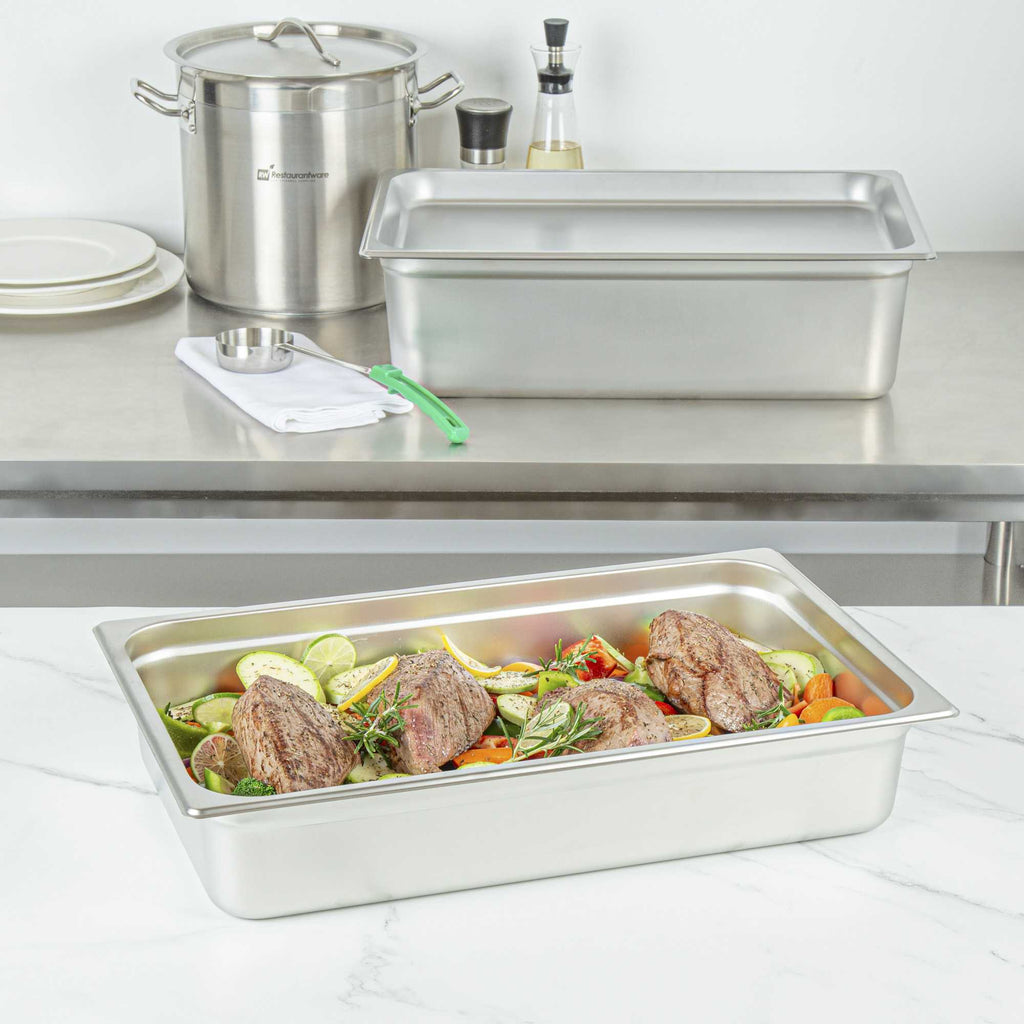 Kitchen Tek Stainless Steel Full Size Steam Table Pan - 4 Inch Deep, Anti Jam, 24 Gauge - 1 count box