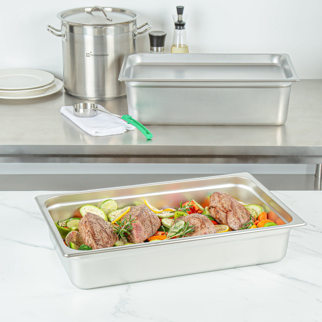 Kitchen Tek Stainless Steel Full Size Steam Table Pan - 4 Inch Deep, Anti Jam, 24 Gauge - 6 count box