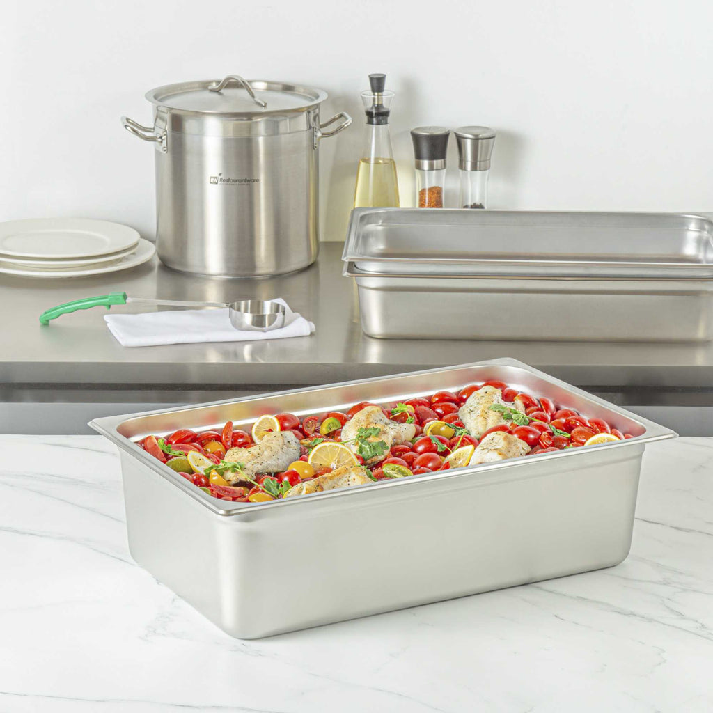 Kitchen Tek Stainless Steel Full Size Steam Table Pan - 6 Inch Deep, Anti Jam, 24 Gauge - 1 count box