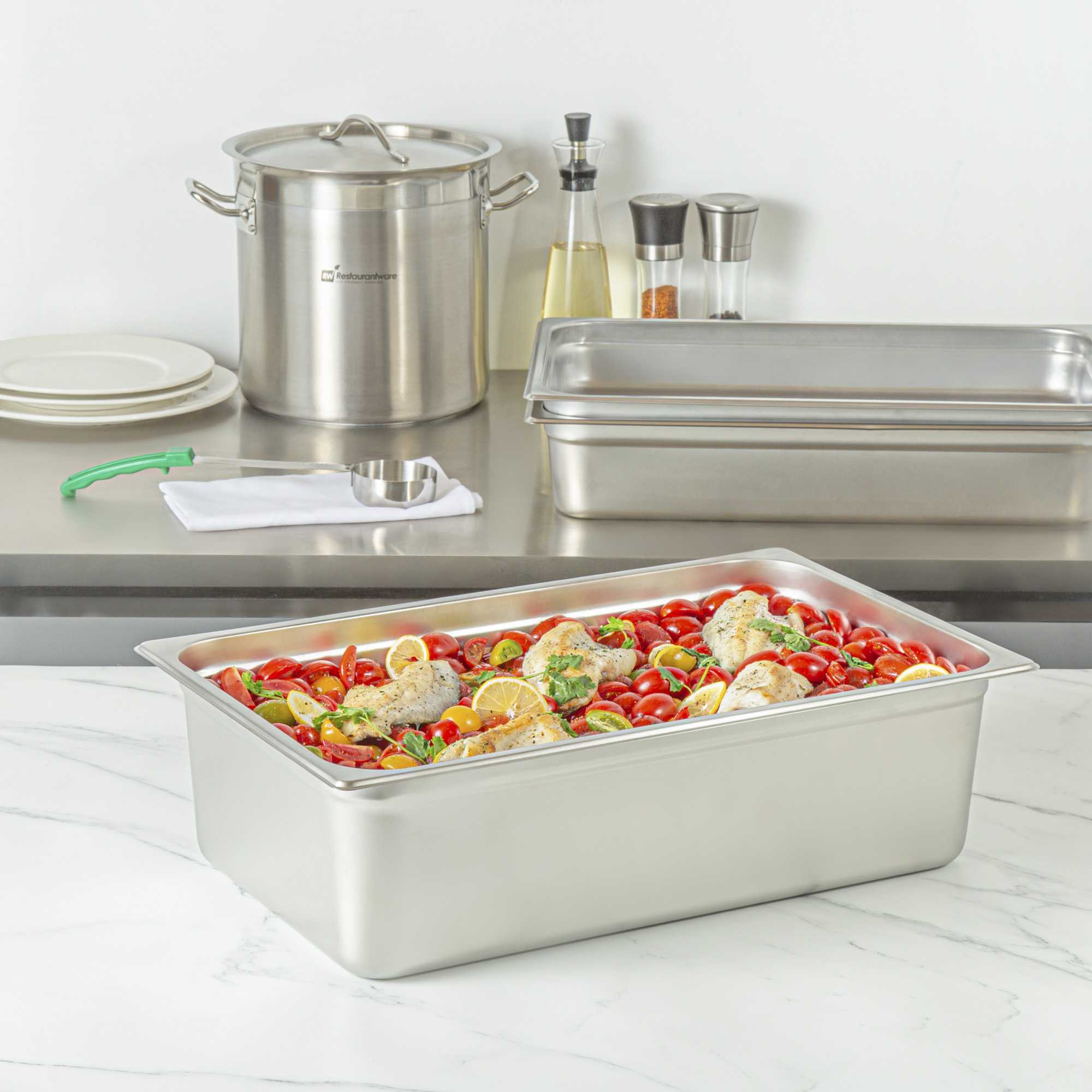 Kitchen Tek Stainless Steel Full Size Steam Table Pan - 6 Inch Deep, Anti Jam, 24 Gauge - 1 count box