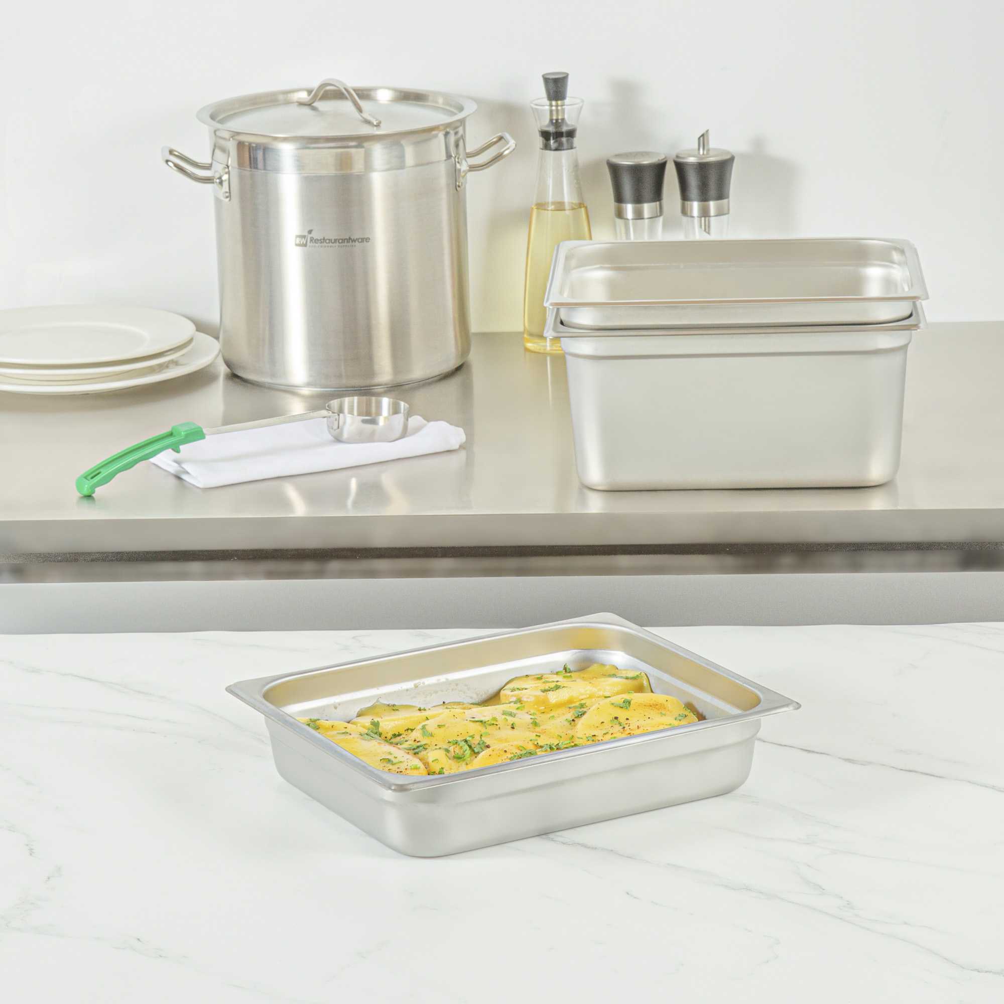 Kitchen Tek Stainless Steel 1/2 Size Steam Table Pan - 2 1/2 Inch Deep, Anti Jam, 24 Gauge - 1 count box