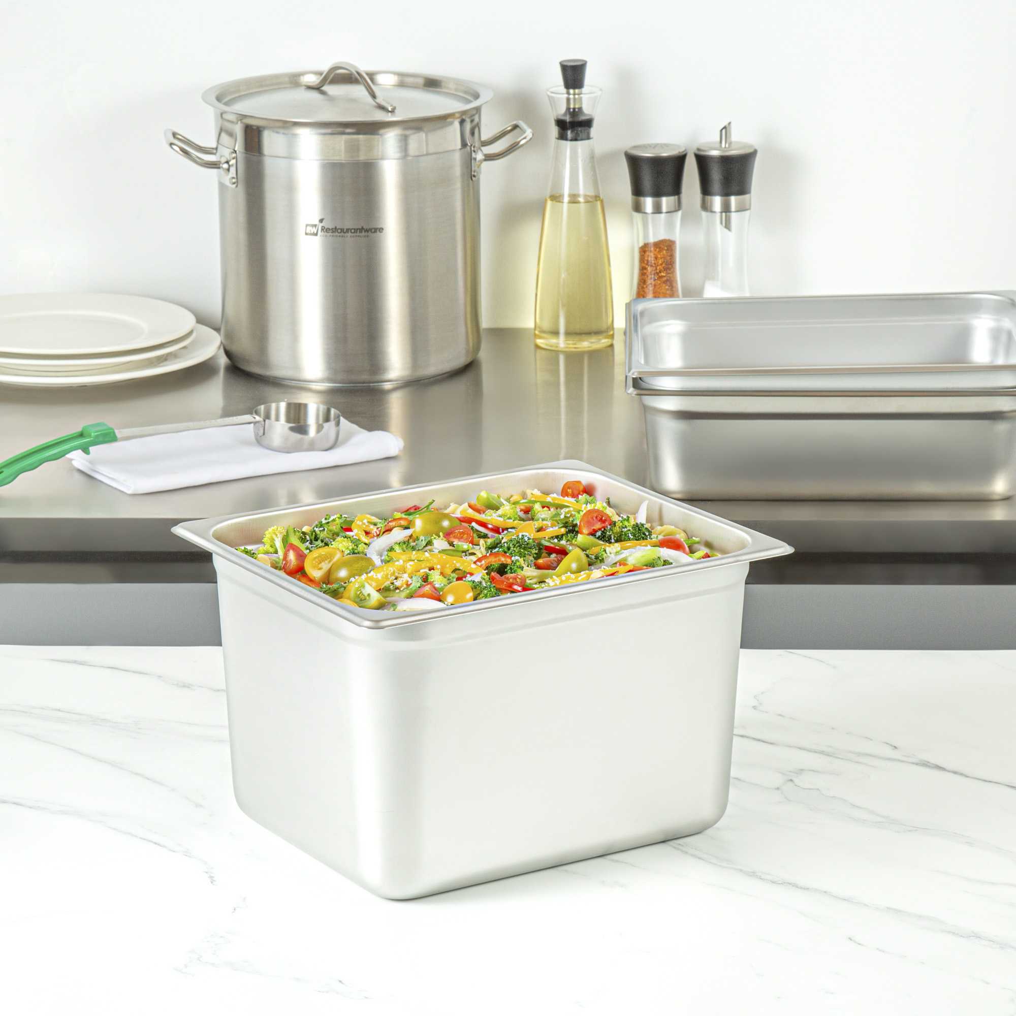 Kitchen Tek Stainless Steel 1/2 Size Steam Table Pan - 8 Inch Deep, Anti Jam, 24 Gauge - 1 count box