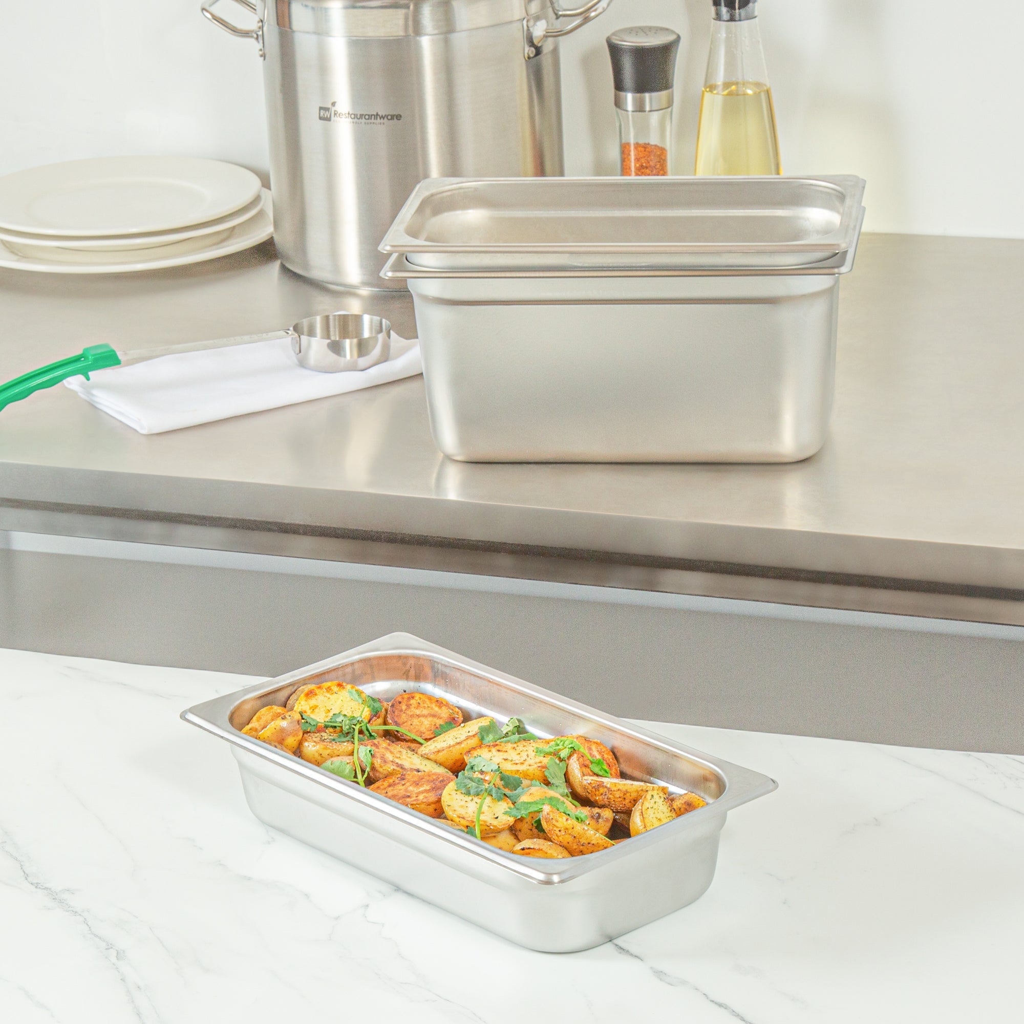 Kitchen Tek Stainless Steel 1/3 Size Steam Table Pan - 2 1/2 Inch Deep, Anti Jam, 24 Gauge - 12 count box