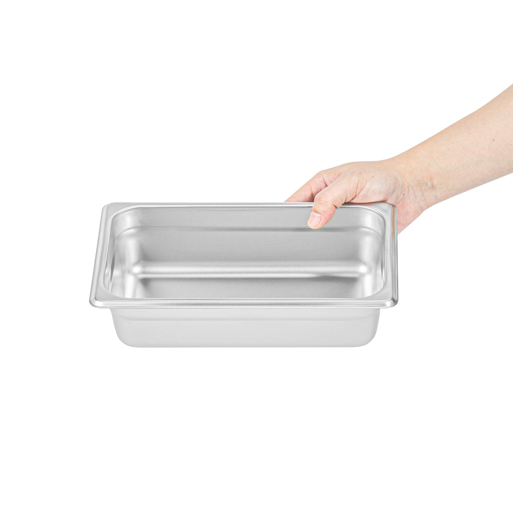 Kitchen Tek Stainless Steel 1/4 Size Steam Table Pan - 2 1/2 Inch Deep, Anti Jam, 24 Gauge - 12 count box