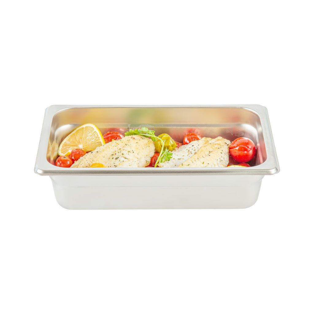 Kitchen Tek Stainless Steel 1/4 Size Steam Table Pan - 2 1/2 Inch Deep, Anti Jam, 24 Gauge - 12 count box