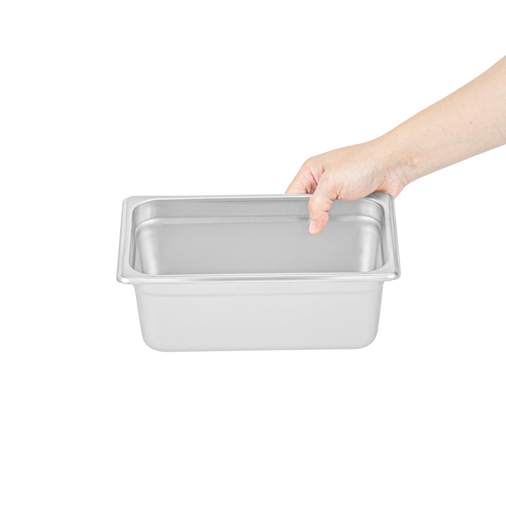 Kitchen Tek Stainless Steel 1/4 Size Steam Table Pan - 4 Inch Deep, Anti Jam, 24 Gauge - 12 count box