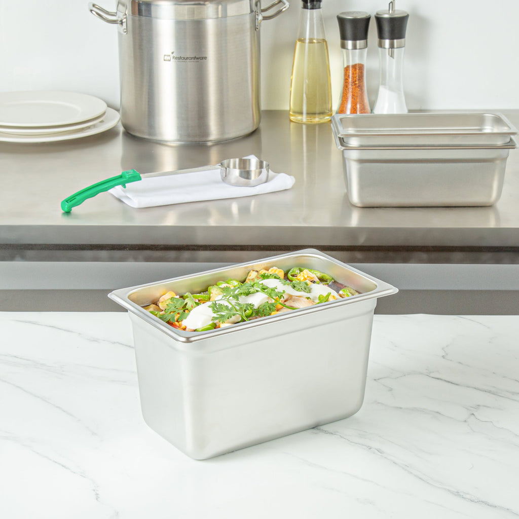 Kitchen Tek Stainless Steel 1/4 Size Steam Table Pan - 6 Inch Deep, Anti Jam, 24 Gauge - 12 count box
