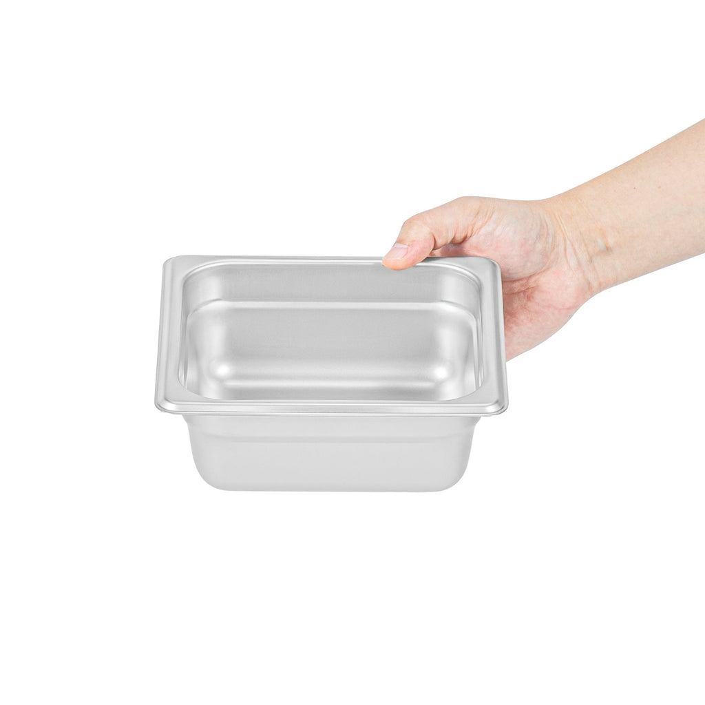 Kitchen Tek Stainless Steel 1/6 Size Steam Table Pan - 2 1/2 Inch Deep, Anti Jam, 24 Gauge - 12 count box