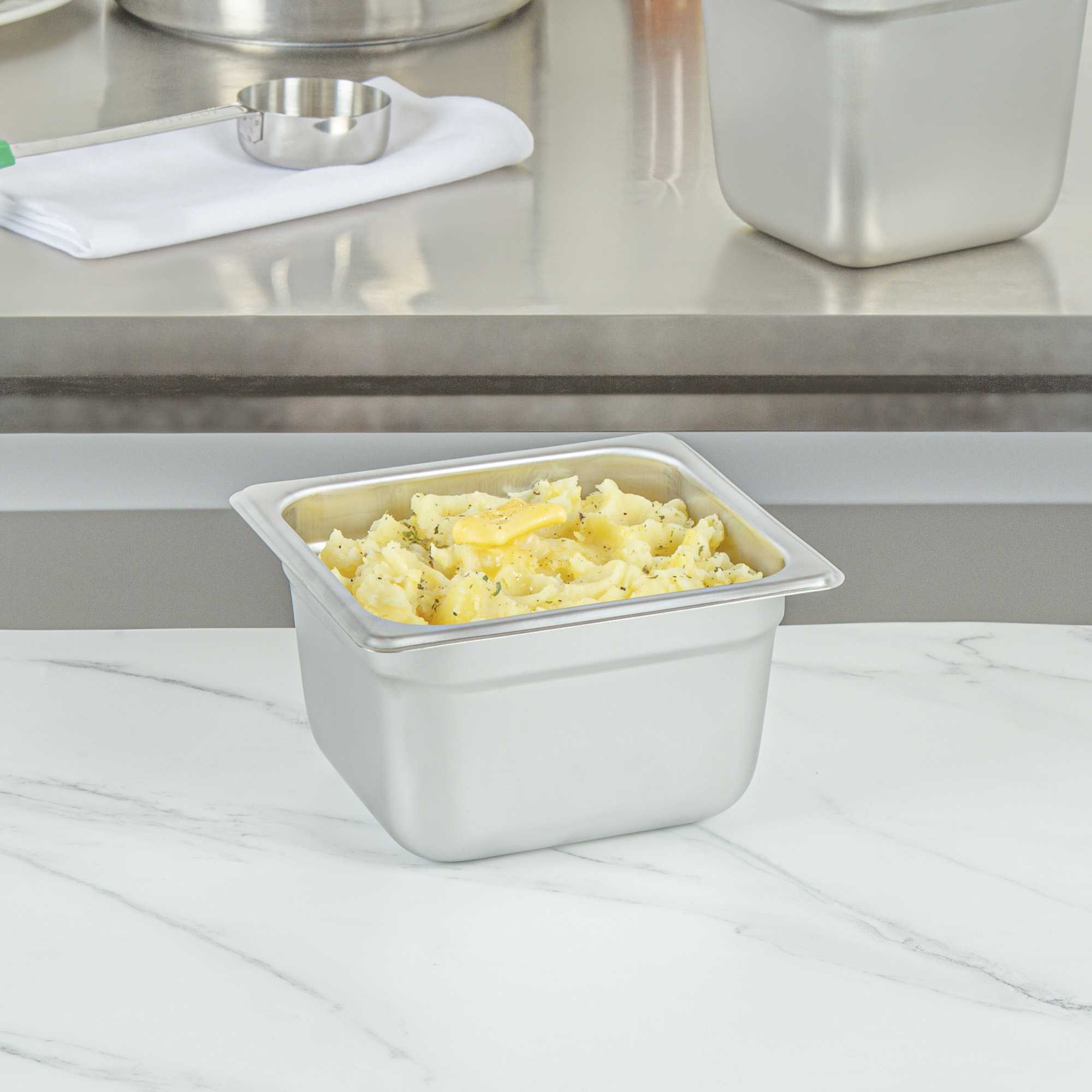 Kitchen Tek Stainless Steel 1/6 Size Steam Table Pan - 4 Inch Deep, Anti Jam, 24 Gauge - 1 count box