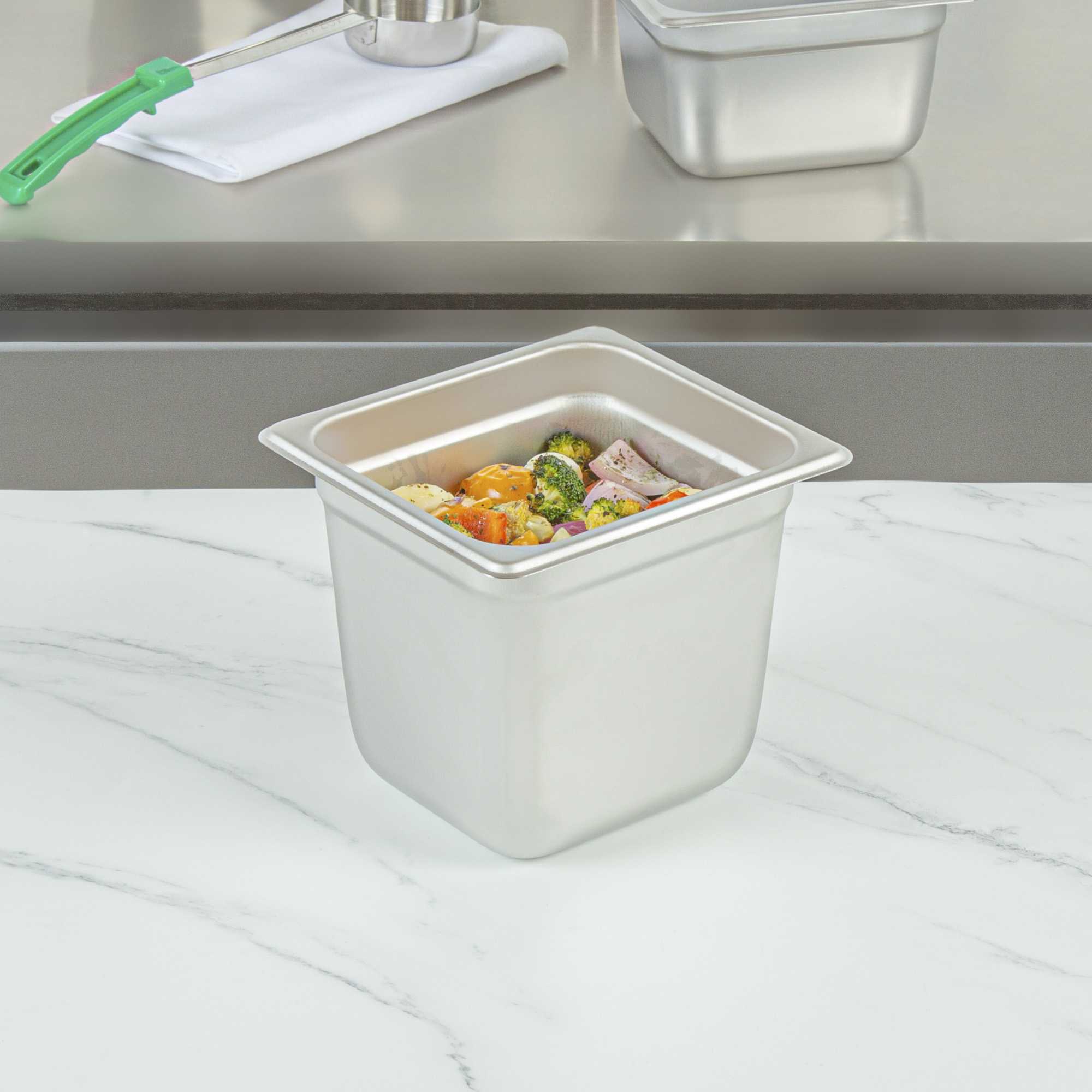 Kitchen Tek Stainless Steel 1/6 Size Steam Table Pan - 6 Inch Deep, Anti Jam, 24 Gauge - 1 count box