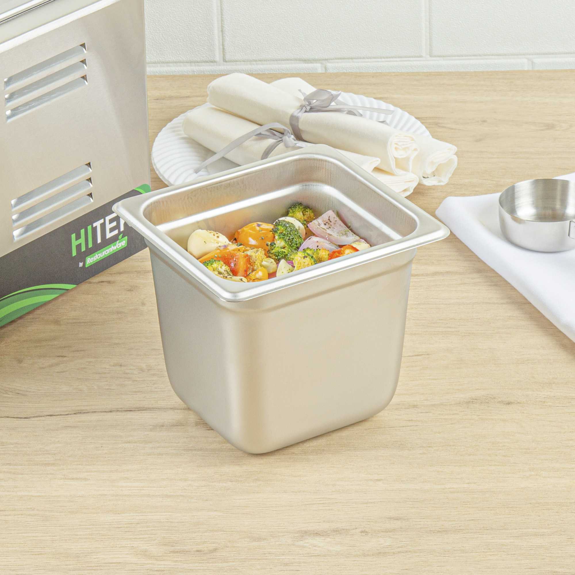 Kitchen Tek Stainless Steel 1/6 Size Steam Table Pan - 6 Inch Deep, Anti Jam, 24 Gauge - 1 count box