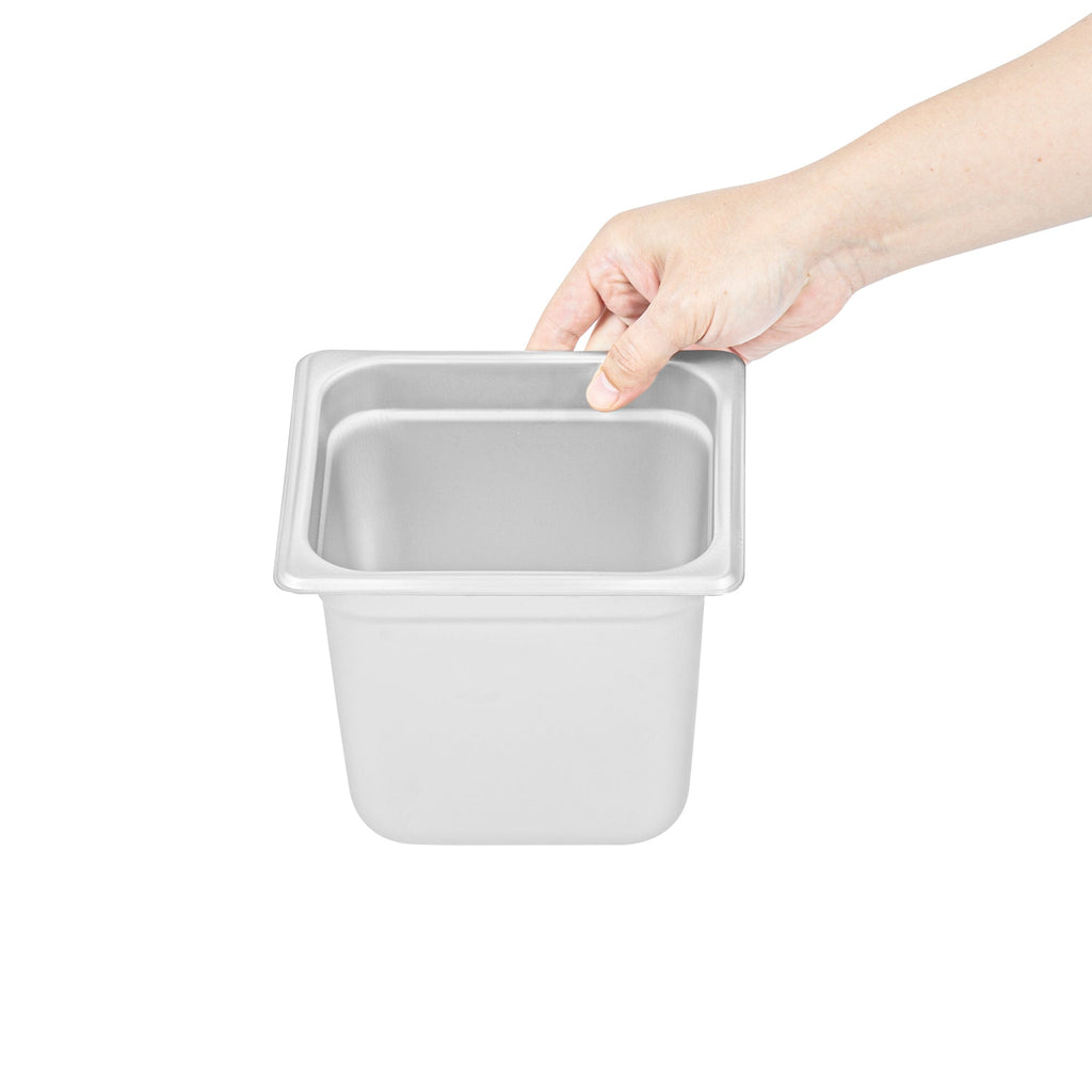 Kitchen Tek Stainless Steel 1/6 Size Steam Table Pan - 6 Inch Deep, Anti Jam, 24 Gauge - 12 count box