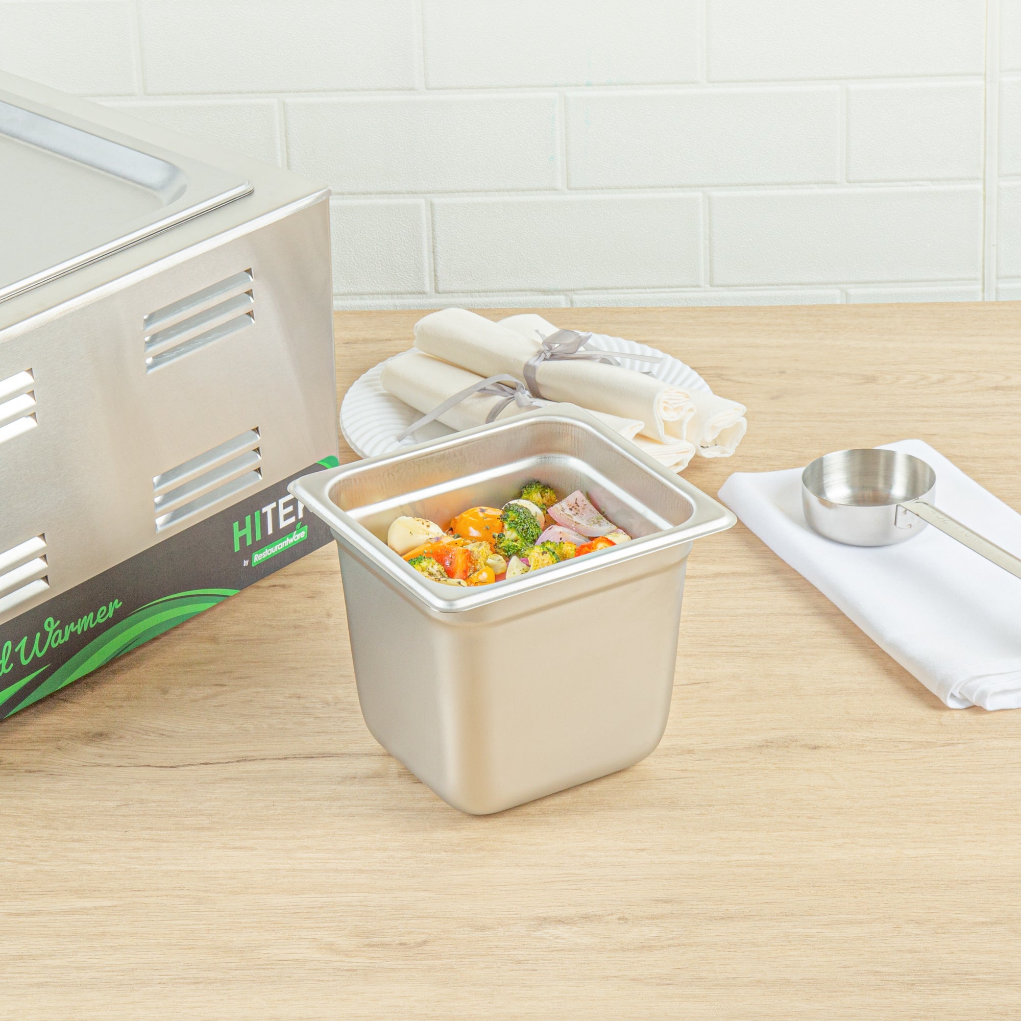 Kitchen Tek Stainless Steel 1/6 Size Steam Table Pan - 6 Inch Deep, Anti Jam, 24 Gauge - 12 count box