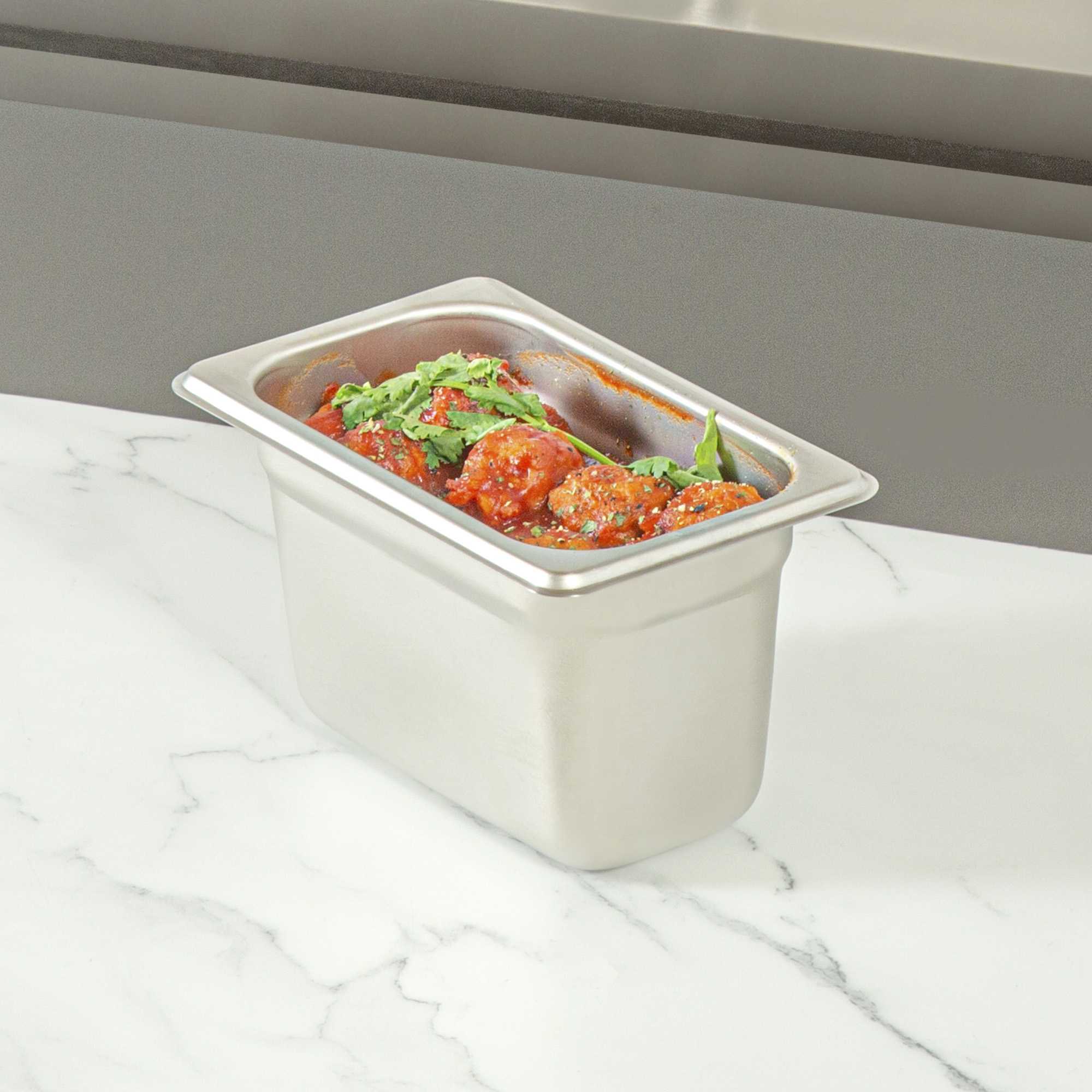 Kitchen Tek Stainless Steel 1/9 Size Steam Table Pan - 4 Inch Deep, Anti Jam, 24 Gauge - 1 count box