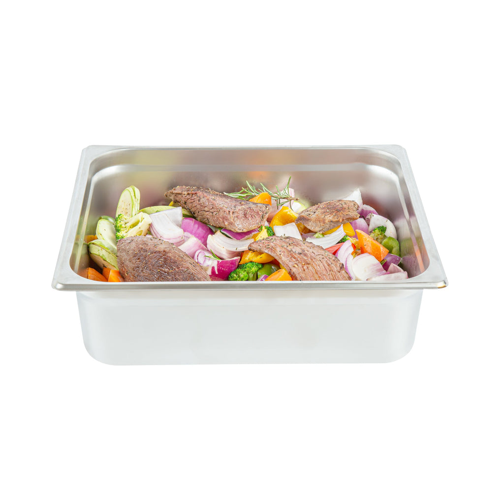 Kitchen Tek Stainless Steel 2/3 Size Steam Table Pan - 4 Inch Deep, Anti Jam, 24 Gauge - 6 count box