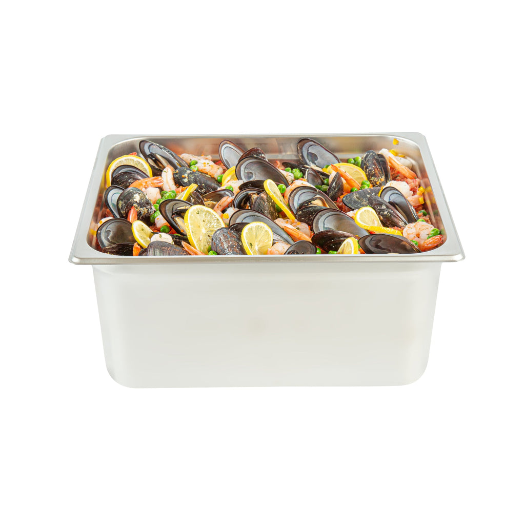 Kitchen Tek Stainless Steel 2/3 Size Steam Table Pan - 6 Inch Deep, Anti Jam, 24 Gauge - 6 count box