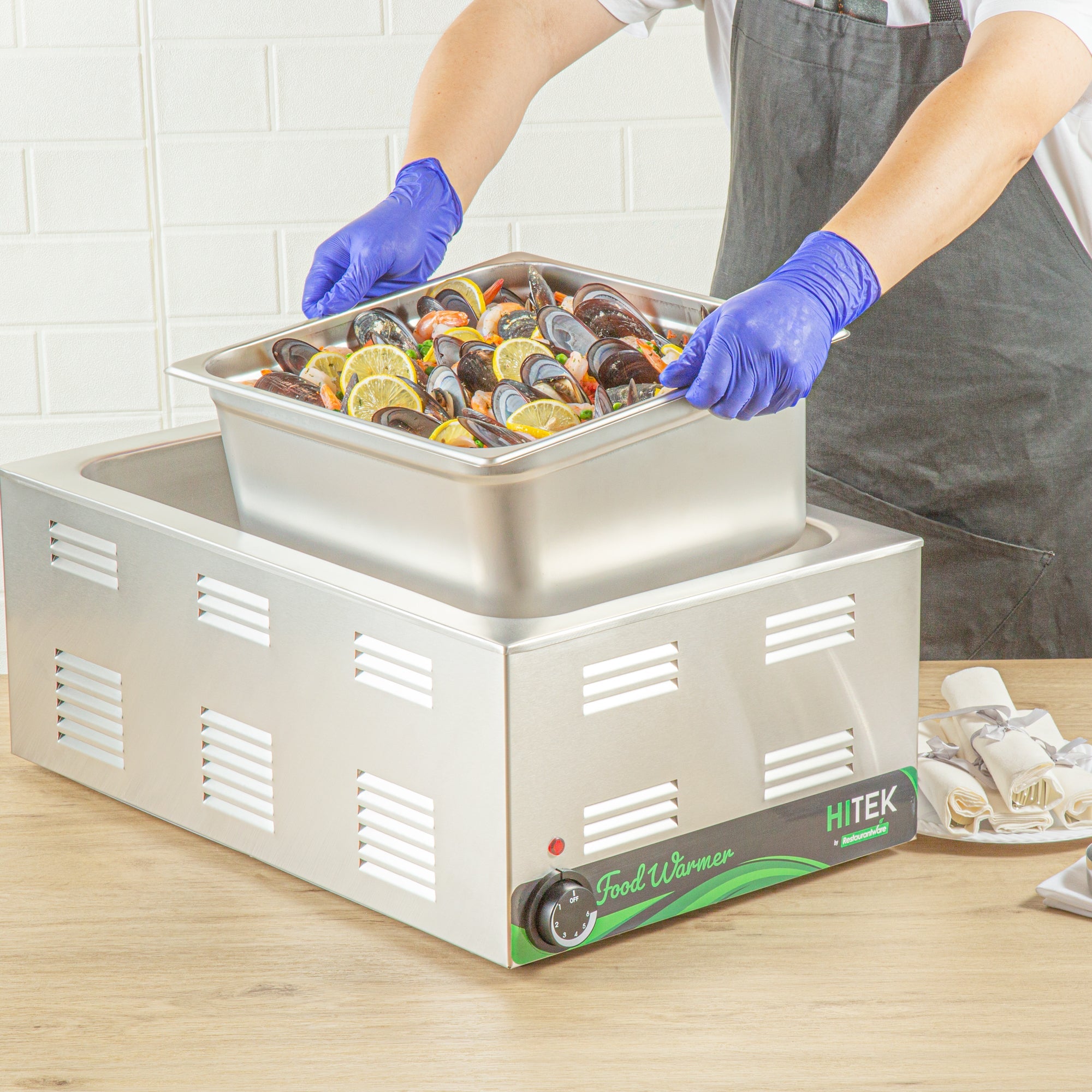 Kitchen Tek Stainless Steel 2/3 Size Steam Table Pan - 6 Inch Deep, Anti Jam, 24 Gauge - 6 count box