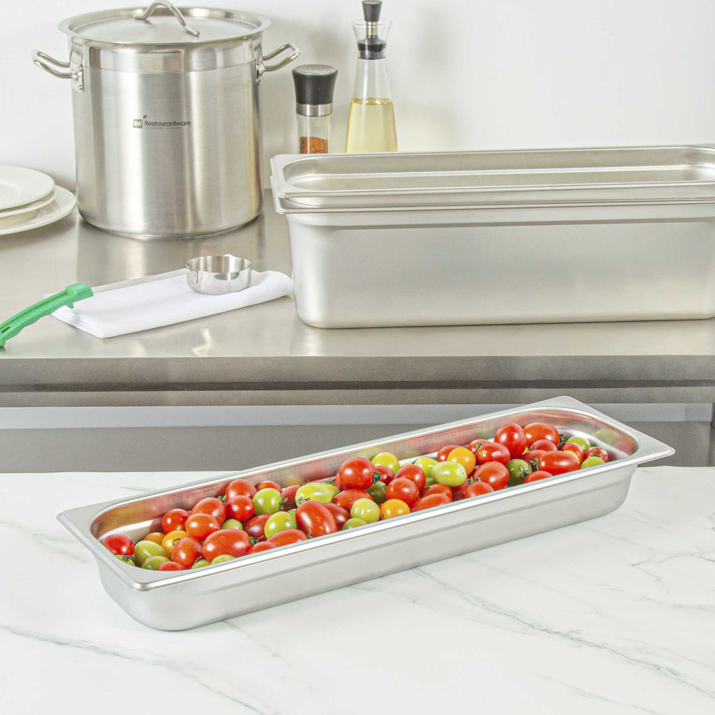 Kitchen Tek Stainless Steel 1/2 Size Long Steam Table Pan - 2 1/2 Inch Deep, Anti Jam, 24 Gauge - 1 count box