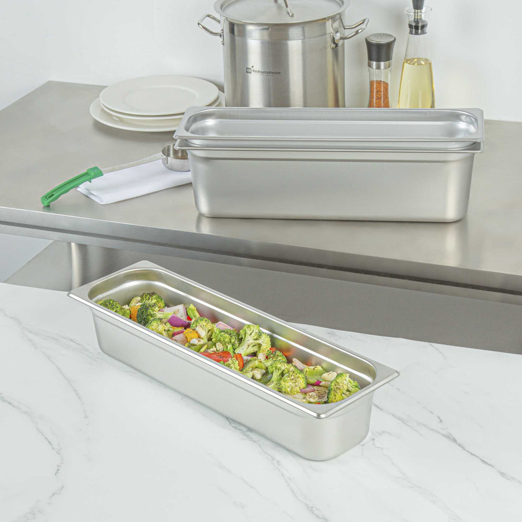 Kitchen Tek Stainless Steel 1/2 Size Long Steam Table Pan - 4 Inch Deep, Anti Jam, 24 Gauge - 1 count box