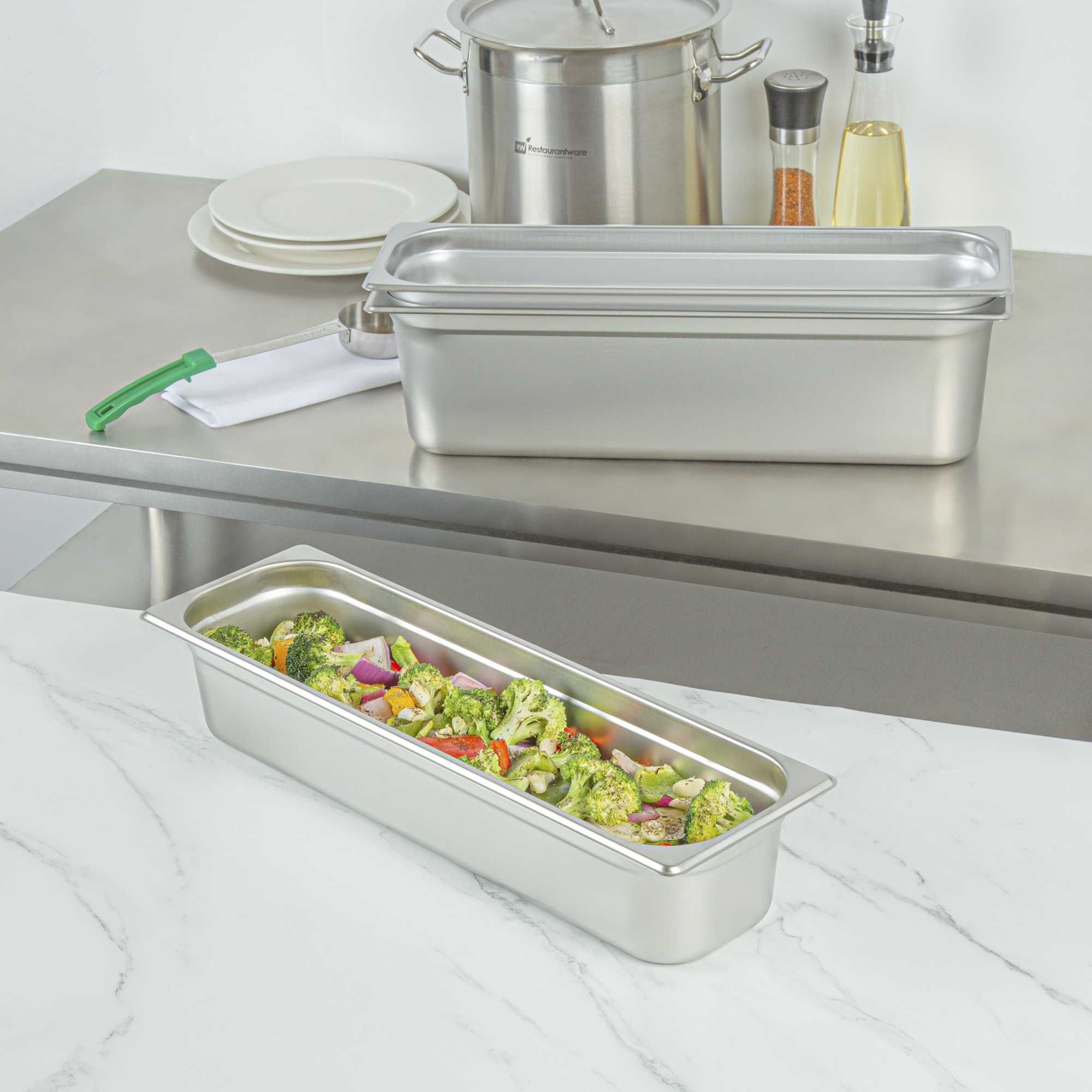 Kitchen Tek Stainless Steel 1/2 Size Long Steam Table Pan - 4 Inch Deep, Anti Jam, 24 Gauge - 1 count box