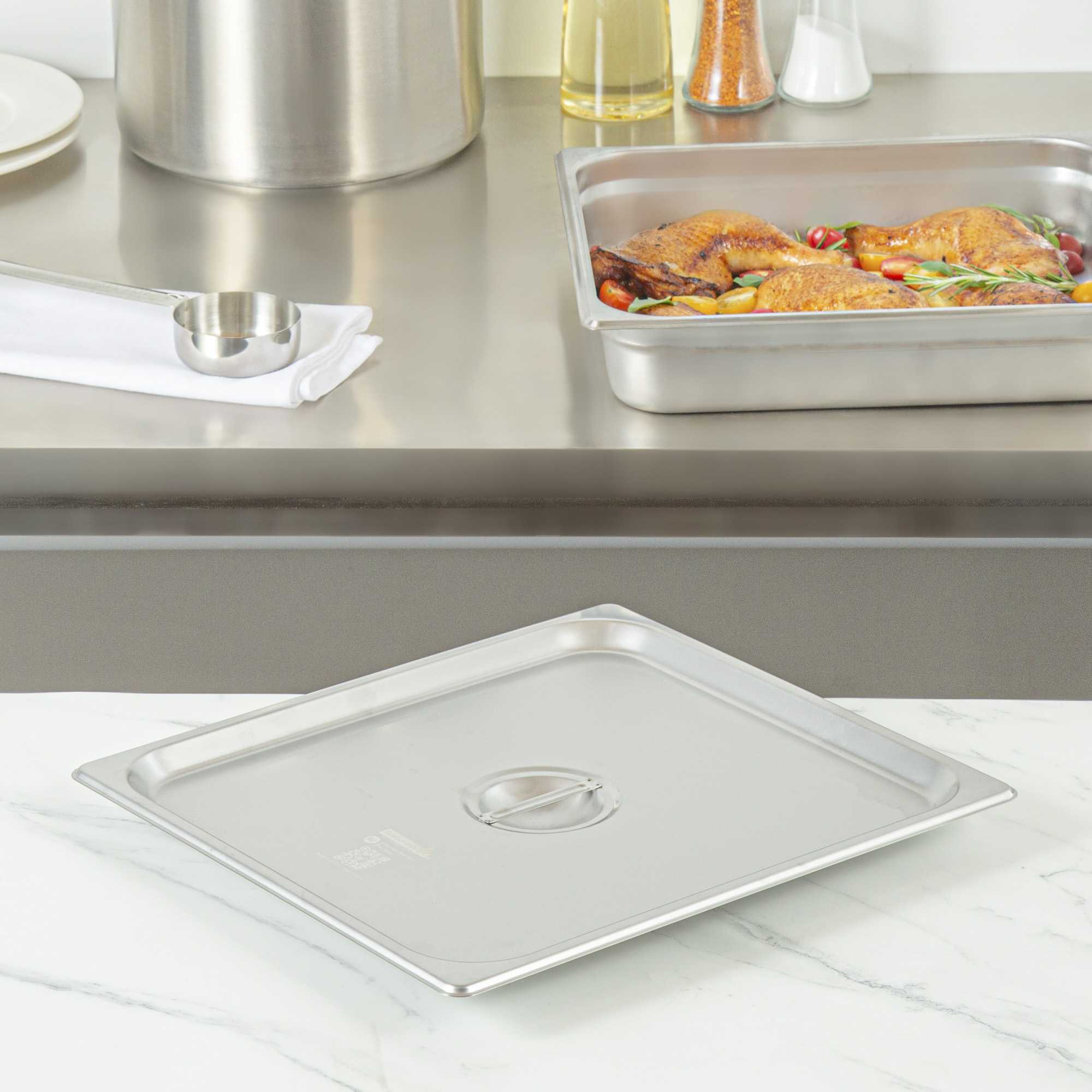 Kitchen Tek Stainless Steel Lid - Fits 2/3 Size Steam Table Pan - 1 count box