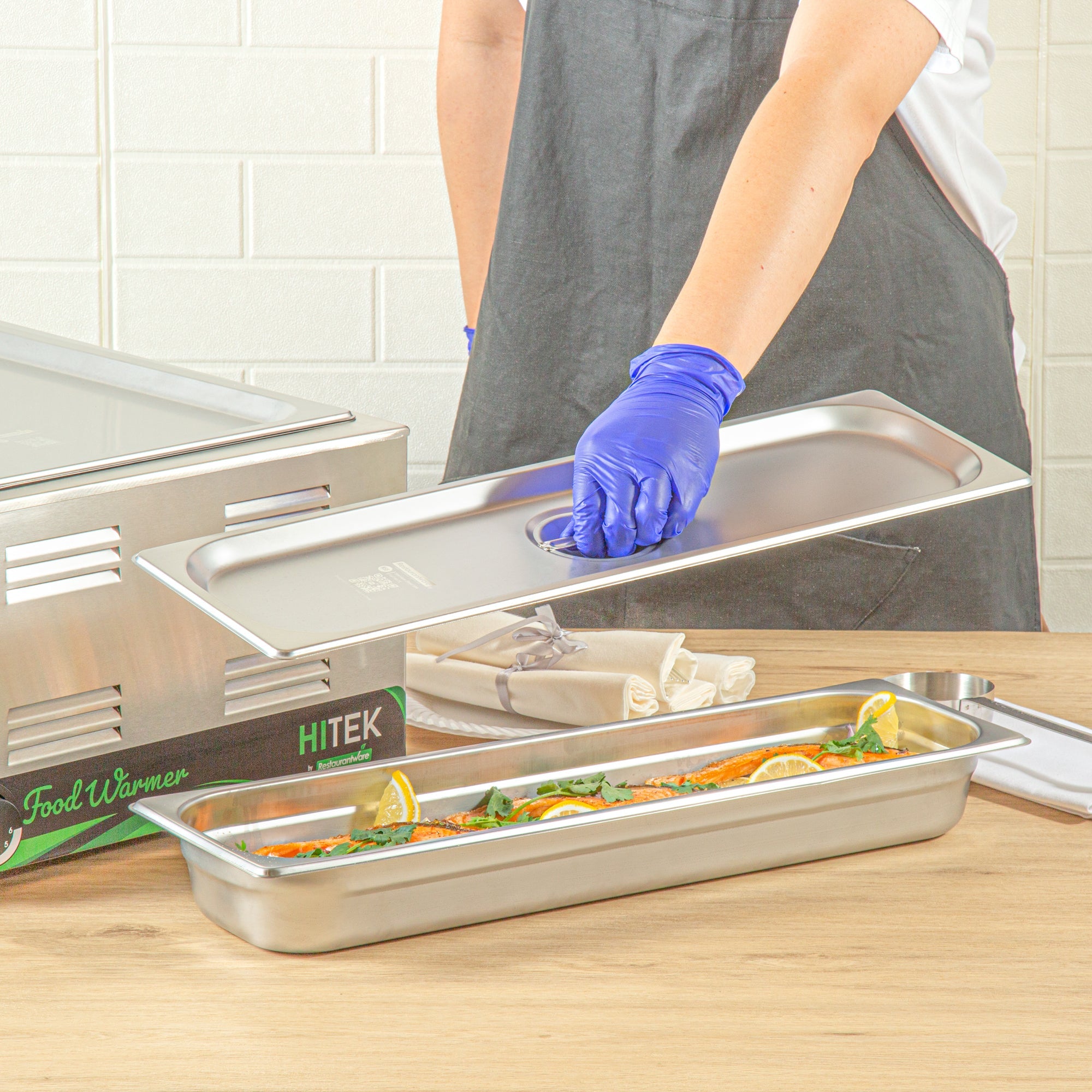 Kitchen Tek Stainless Steel Lid - Fits 1/2 Size Long Steam Table Pan - 12 count box