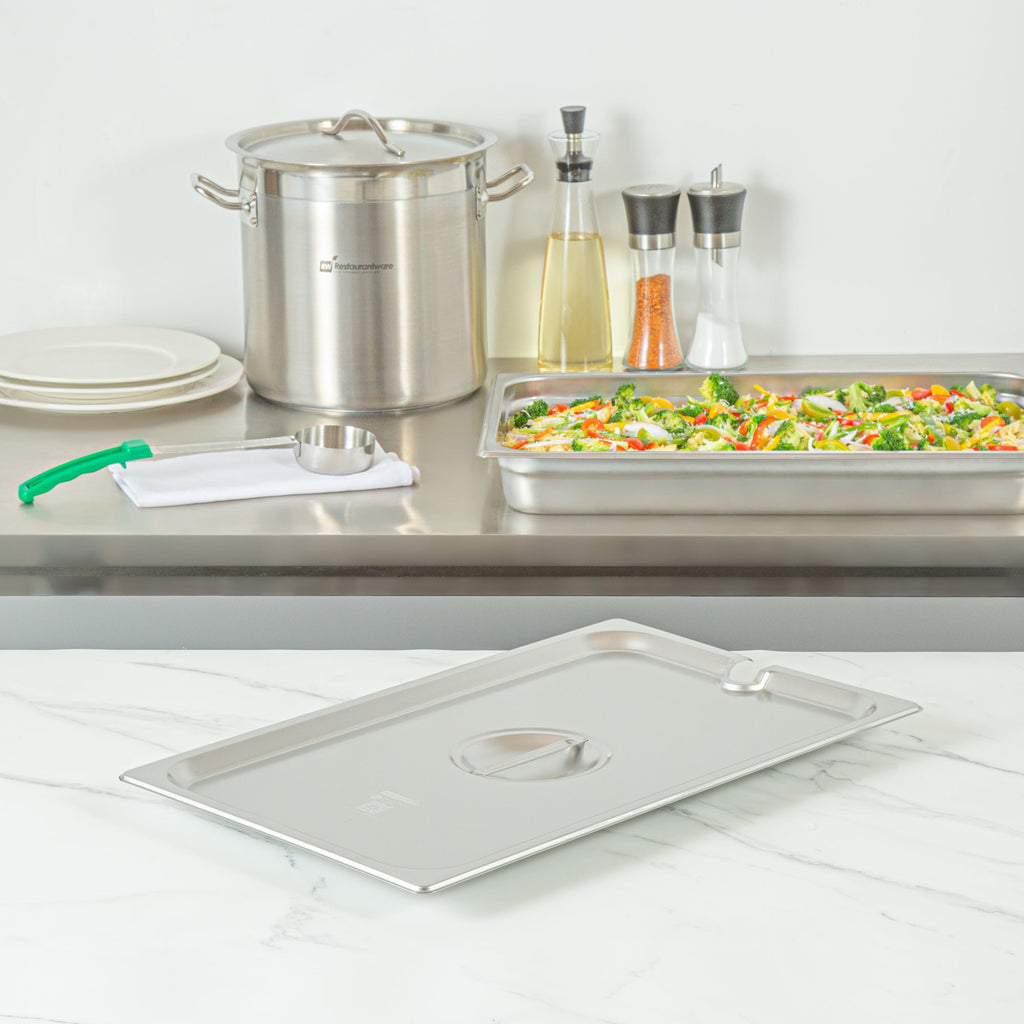 Kitchen Tek Stainless Steel Slotted Lid - Fits Full Size Steam Table Pan - 12 count box