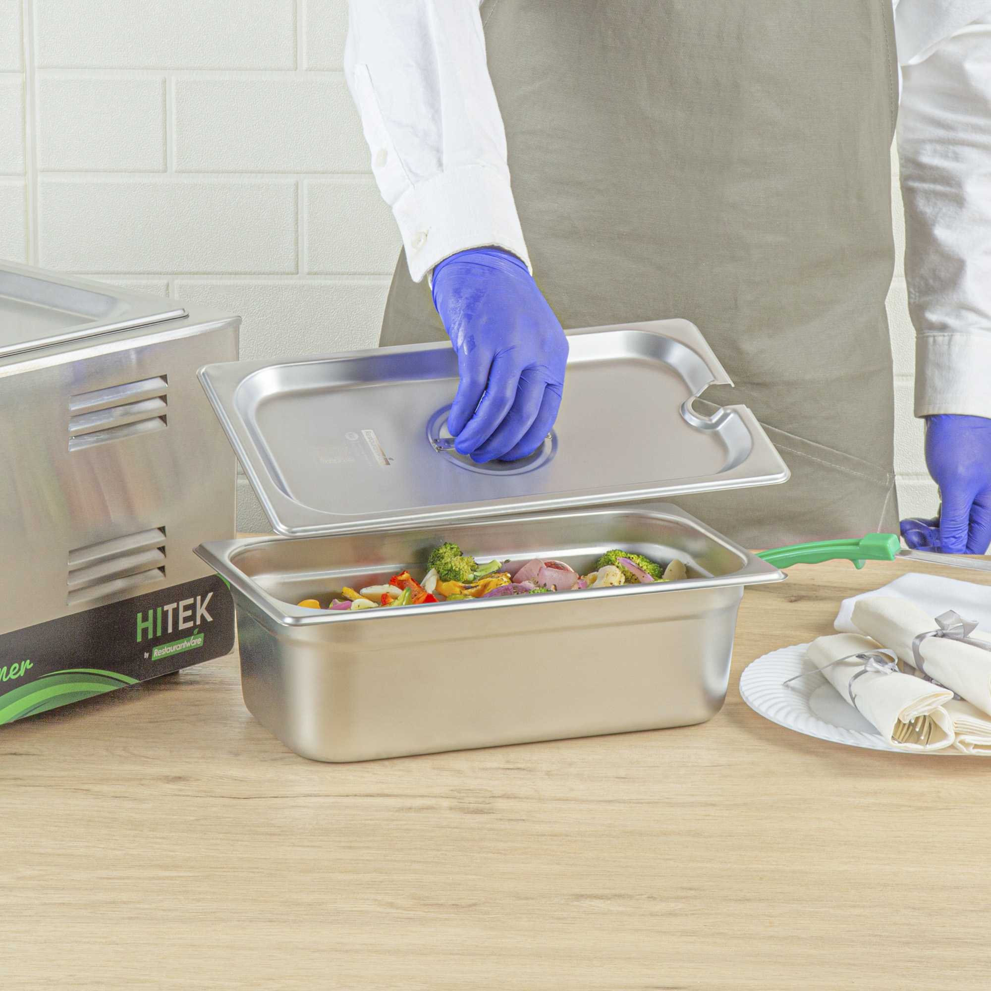 Kitchen Tek Stainless Steel Slotted Lid - Fits 1/3 Size Steam Table Pan - 1 count box