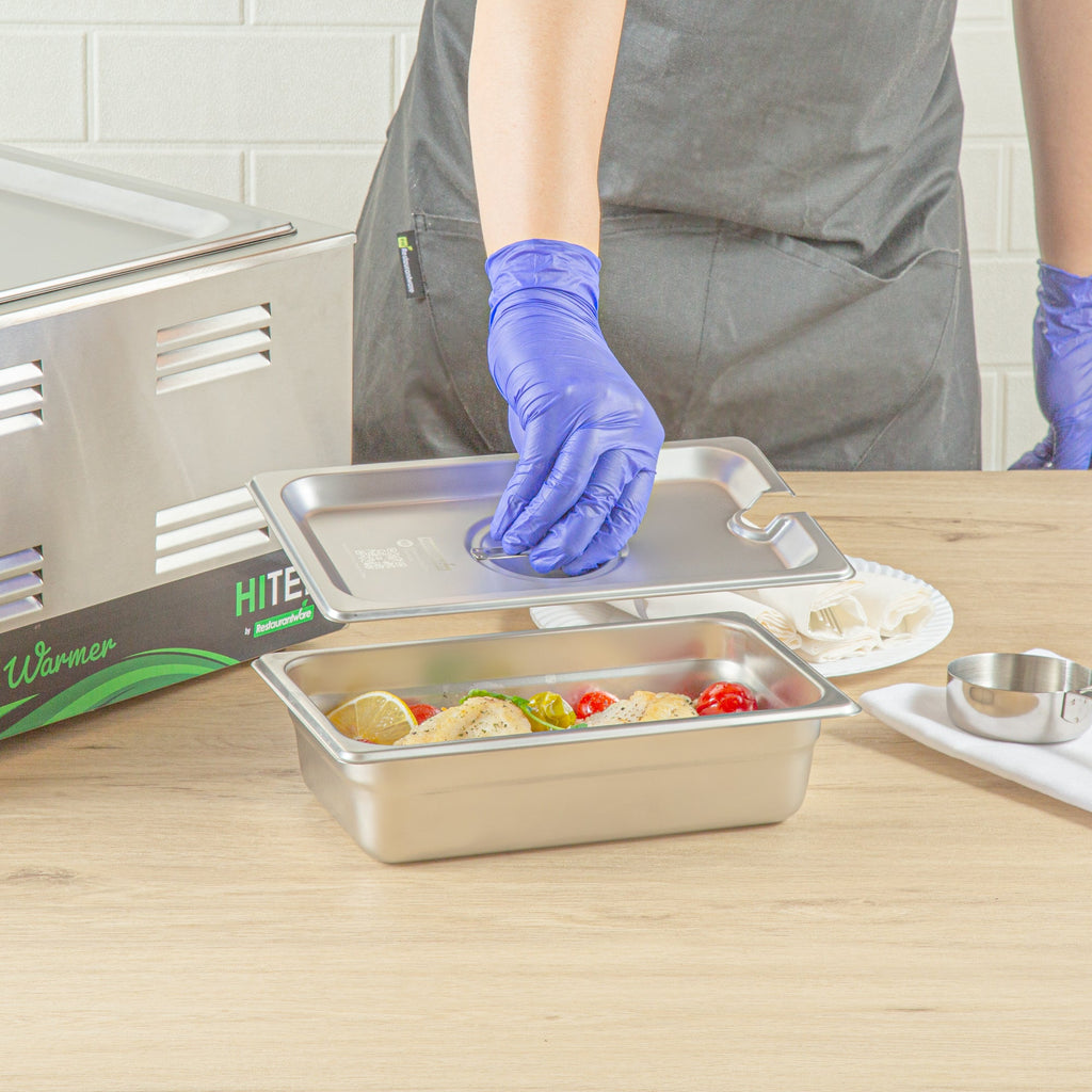Kitchen Tek Stainless Steel Slotted Lid - Fits 1/4 Size Steam Table Pan - 12 count box