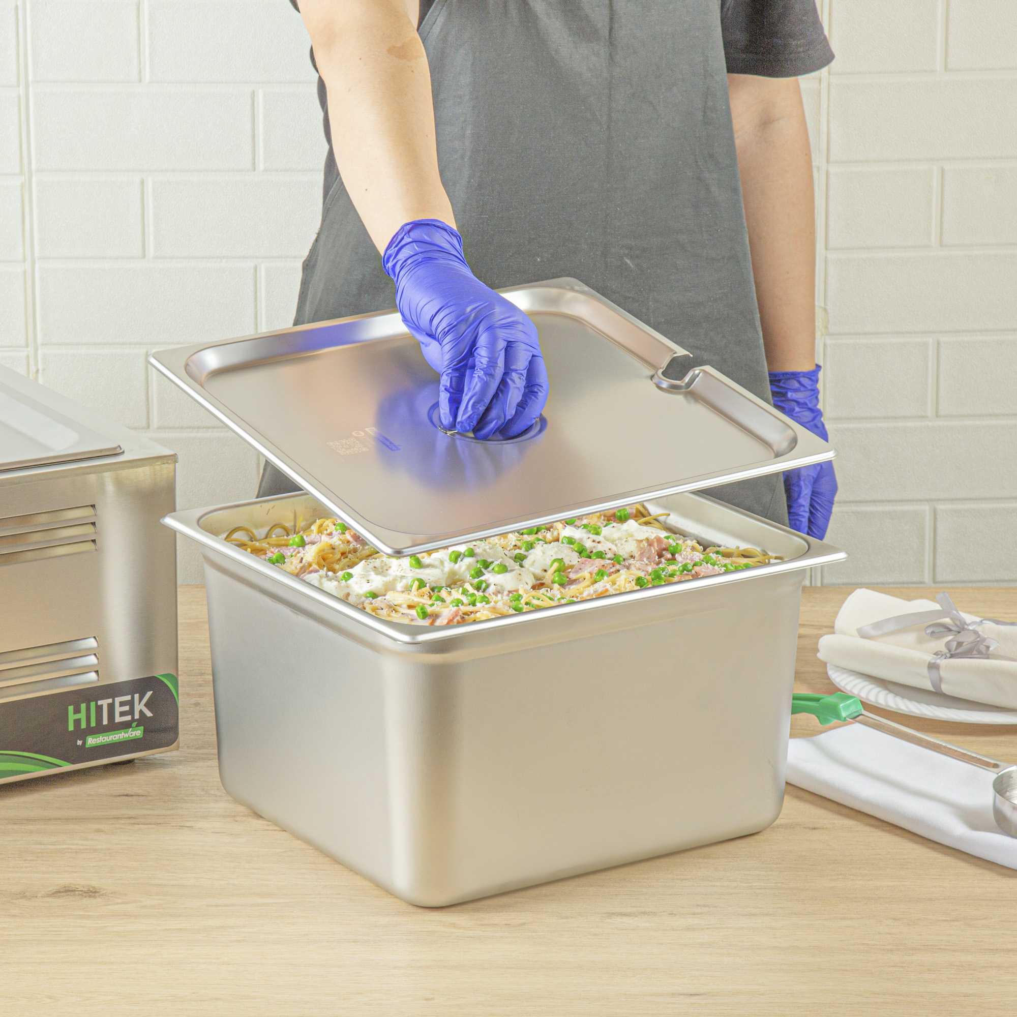Kitchen Tek Stainless Steel Slotted Lid - Fits 2/3 Size Steam Table Pan - 1 count box