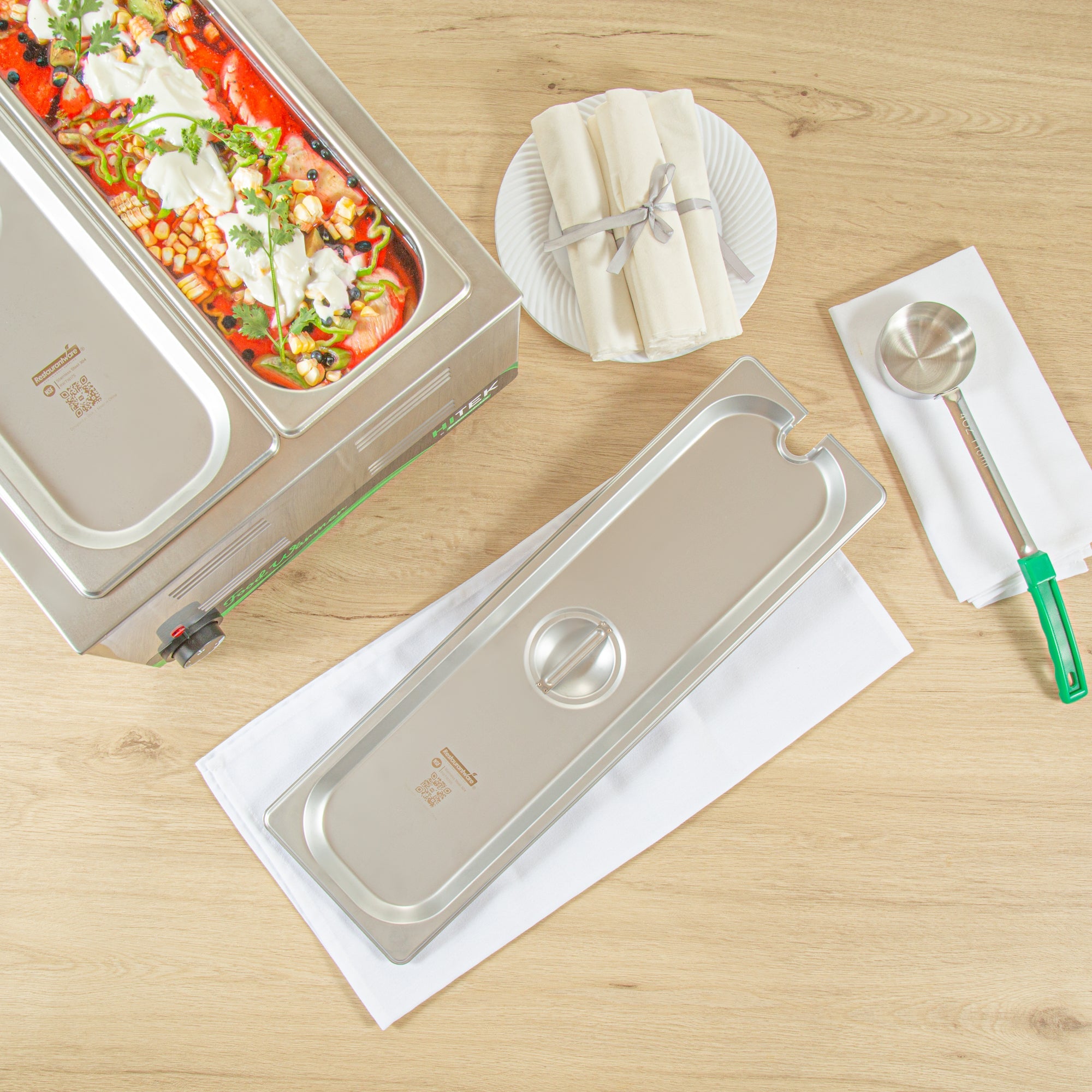Kitchen Tek Stainless Steel Slotted Lid - Fits 1/2 Size Long Steam Table Pan - 12 count box