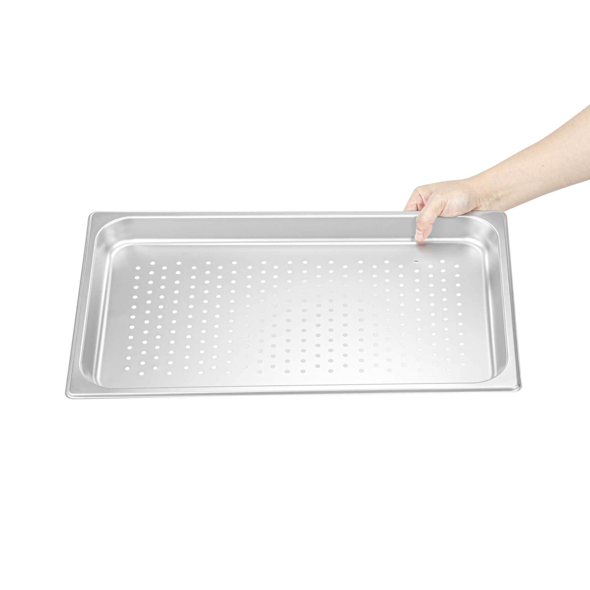 Kitchen Tek Stainless Steel Full Size Steam Table Pan - 1 1/4 Inch Deep, Perforated, Anti Jam, 24 Gauge - 1 count box