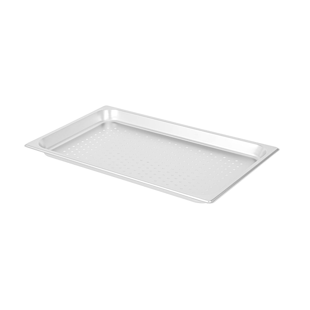 Kitchen Tek Stainless Steel Full Size Steam Table Pan - 1 1/4 Inch Deep, Perforated, Anti Jam, 24 Gauge - 12 count box