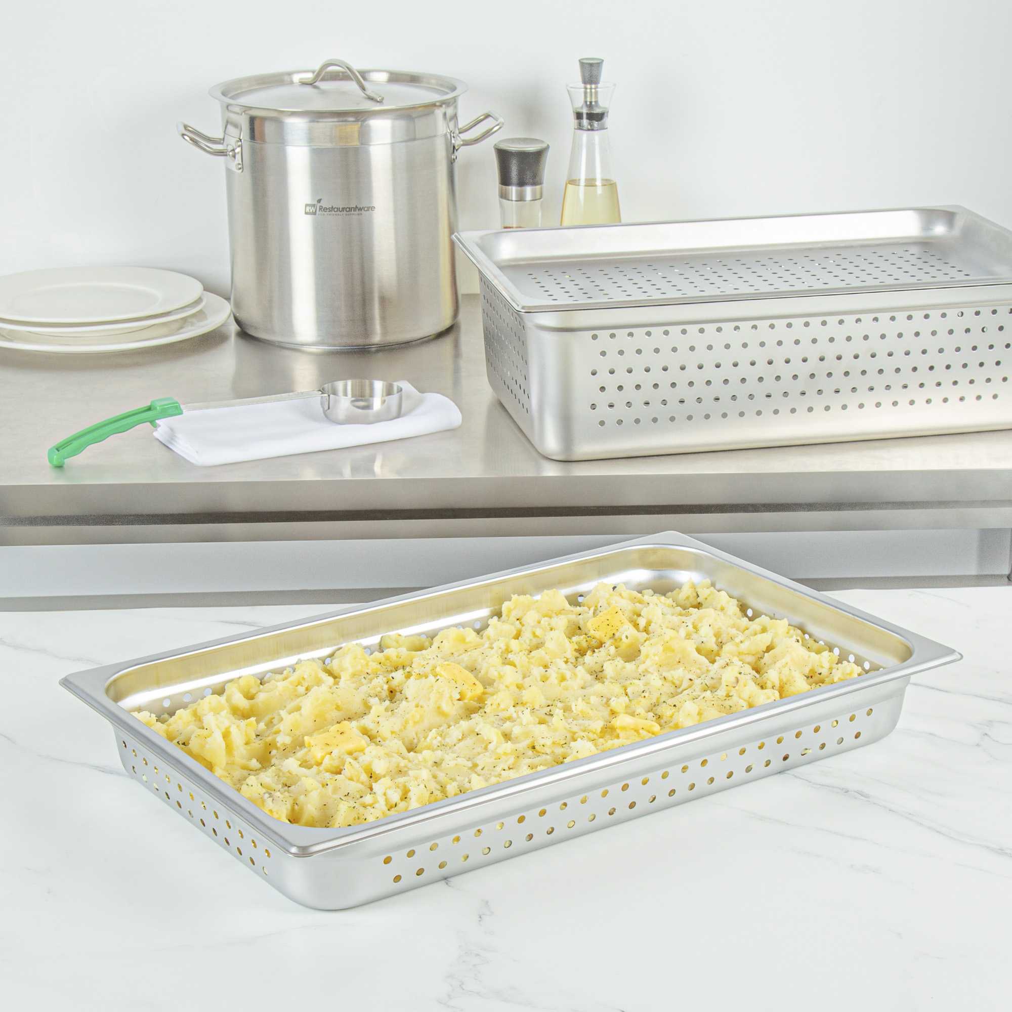Kitchen Tek Stainless Steel Full Size Steam Table Pan - 2 1/2 Inch Deep, Perforated, Anti Jam, 24 Gauge - 1 count box