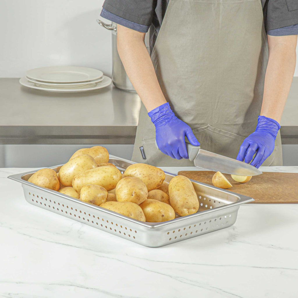 Kitchen Tek Stainless Steel Full Size Steam Table Pan - 2 1/2 Inch Deep, Perforated, Anti Jam, 24 Gauge - 1 count box